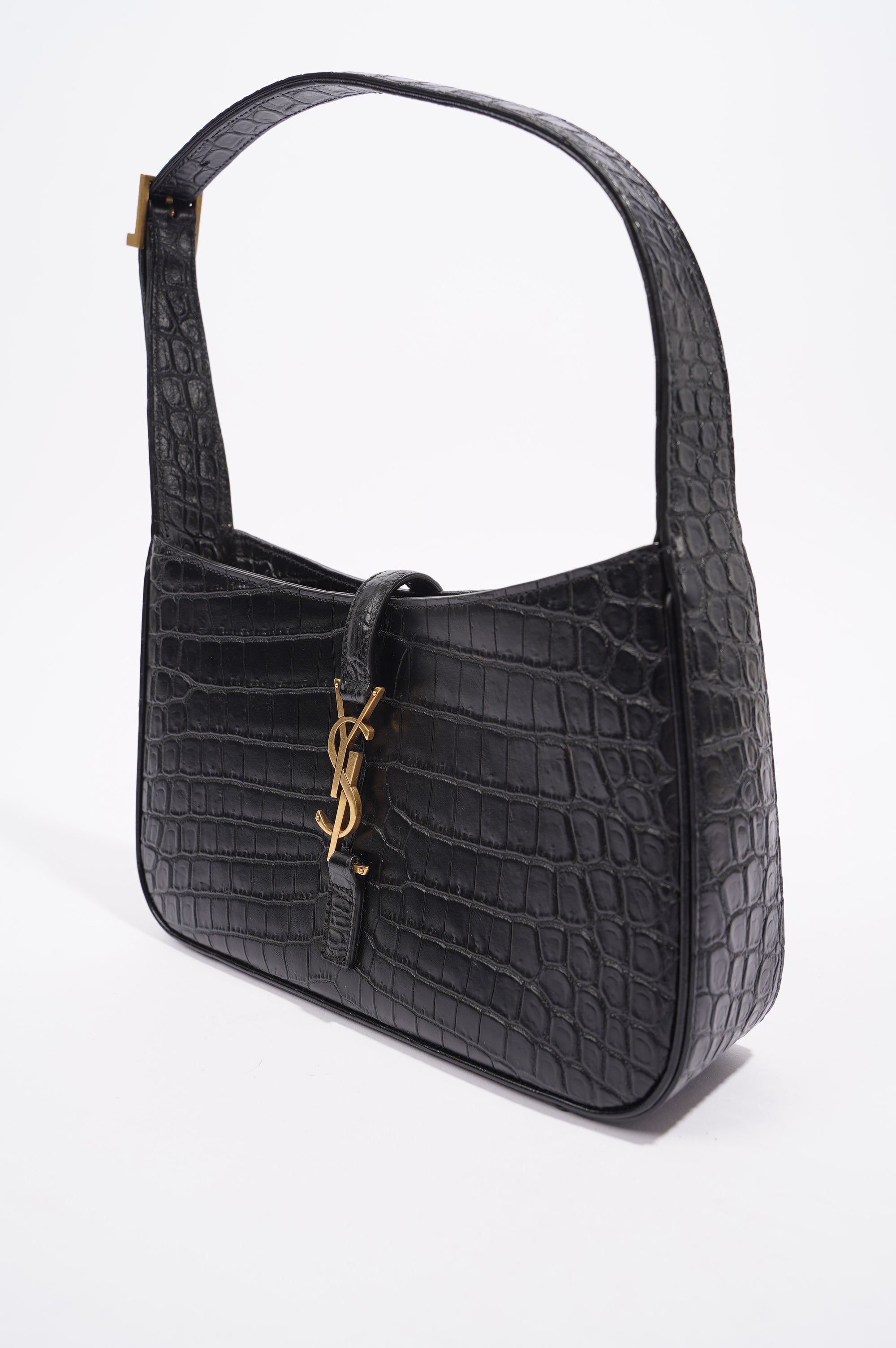 Saint Laurent Womens Le 5 A 7 Bag Black Croc