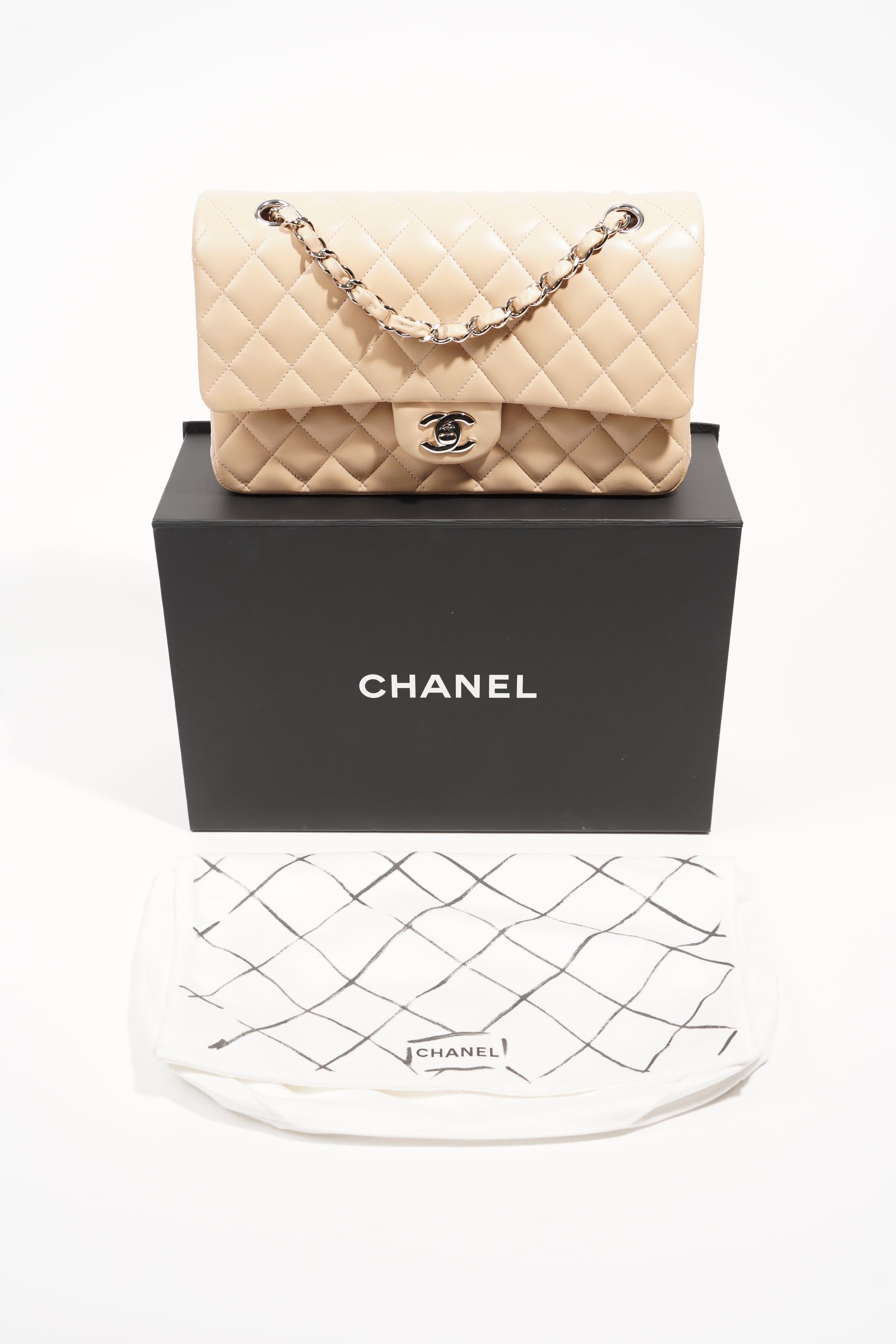 Chanel Womens Classic Flap Beige Medium