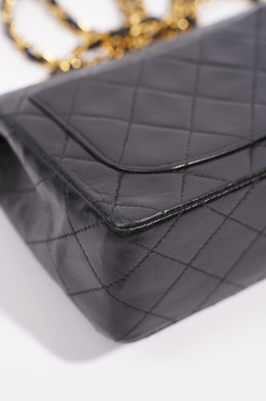 Chanel Womens Vintage Lambskin Square Flap Bag Black / Gold Mini