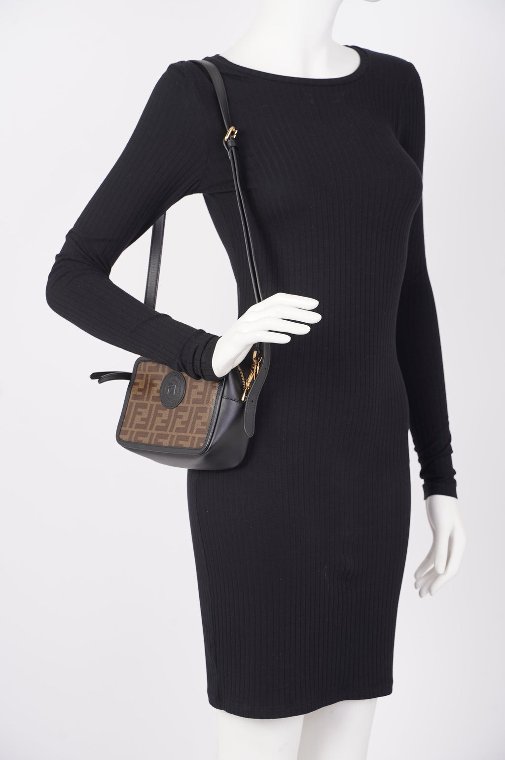 Fendi Womens Camera Bag Monogram / Black Canvas / Leather Mini