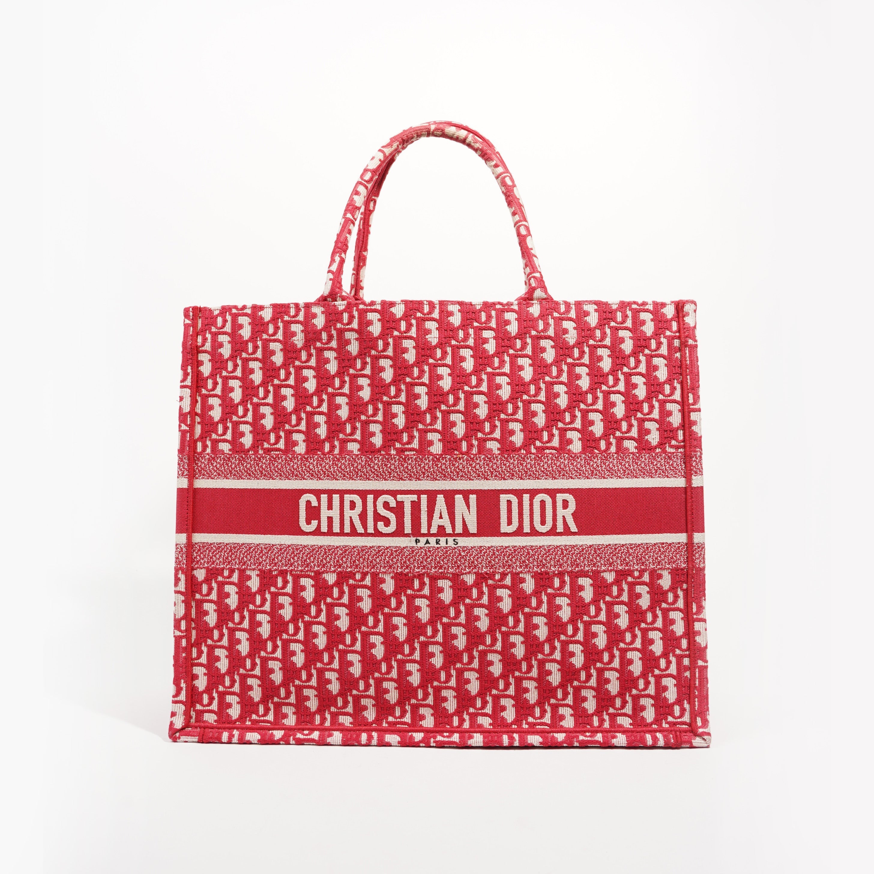 Christian Dior Womens Book Tote Bag Red White Large