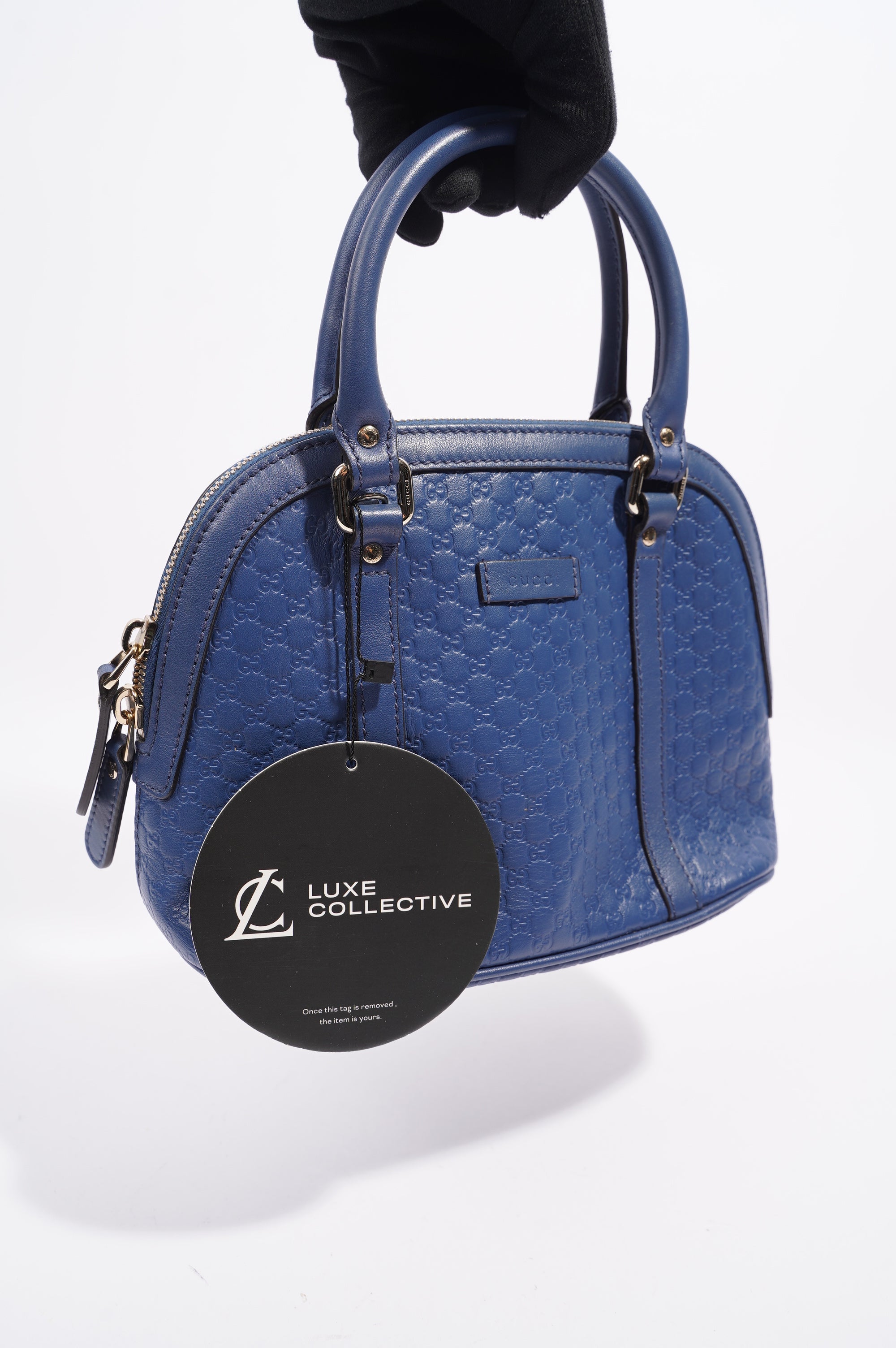 Gucci Womens Dome Bag Blue Leather Small