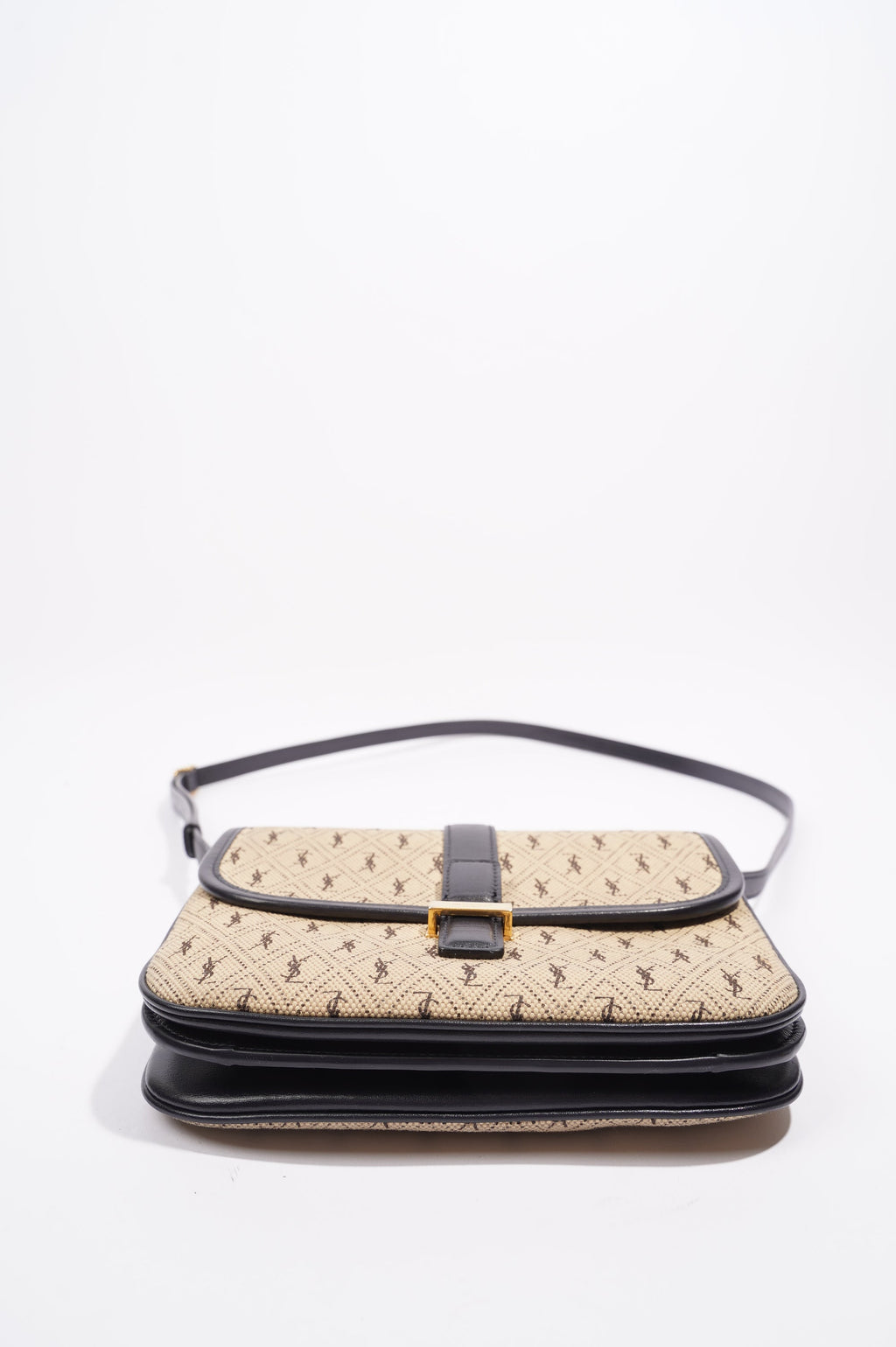 Saint Laurent Top Flap Satchel Beige / Black Canvas Small