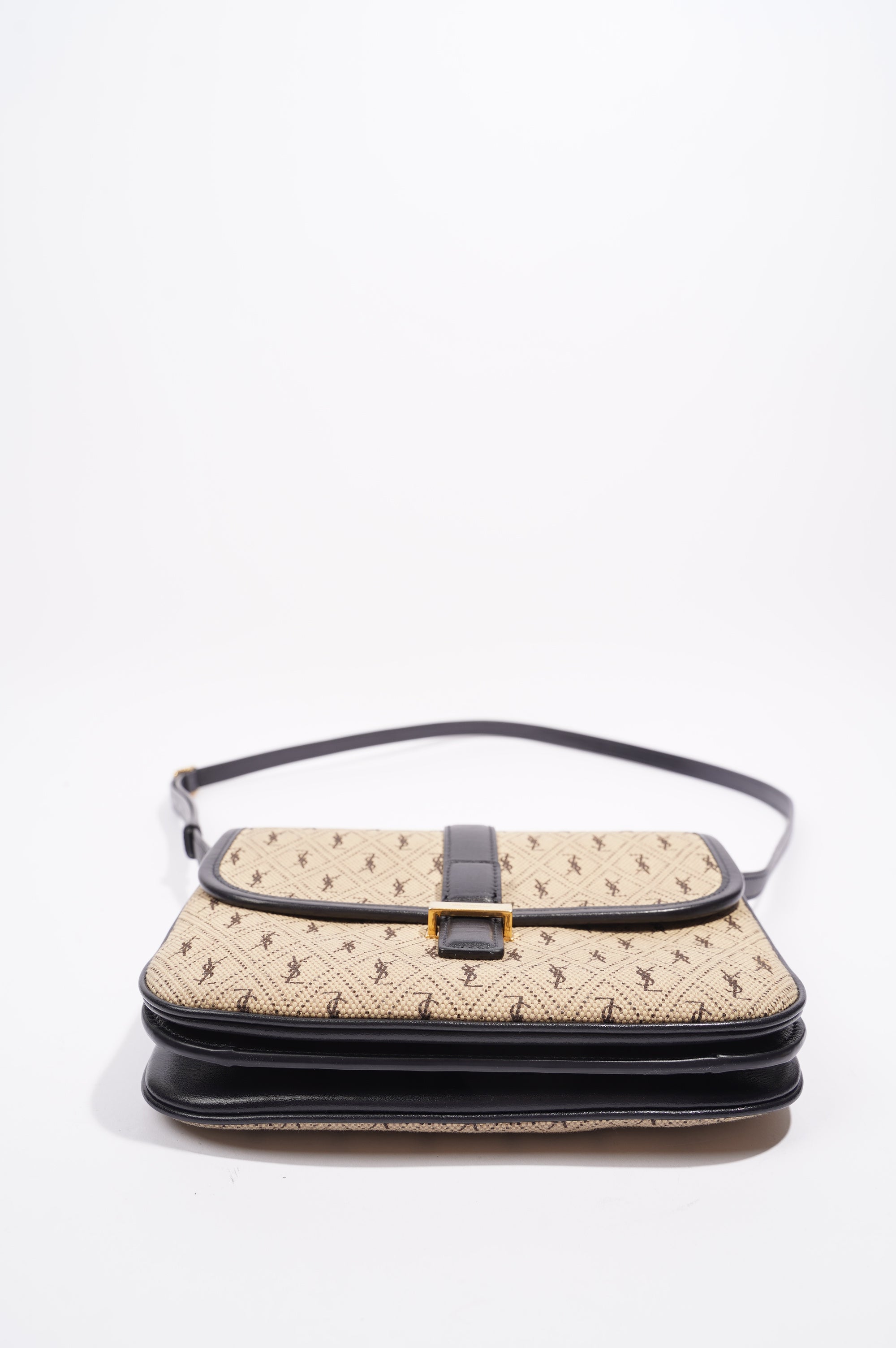 Saint Laurent Top Flap Satchel Beige / Black Canvas Small