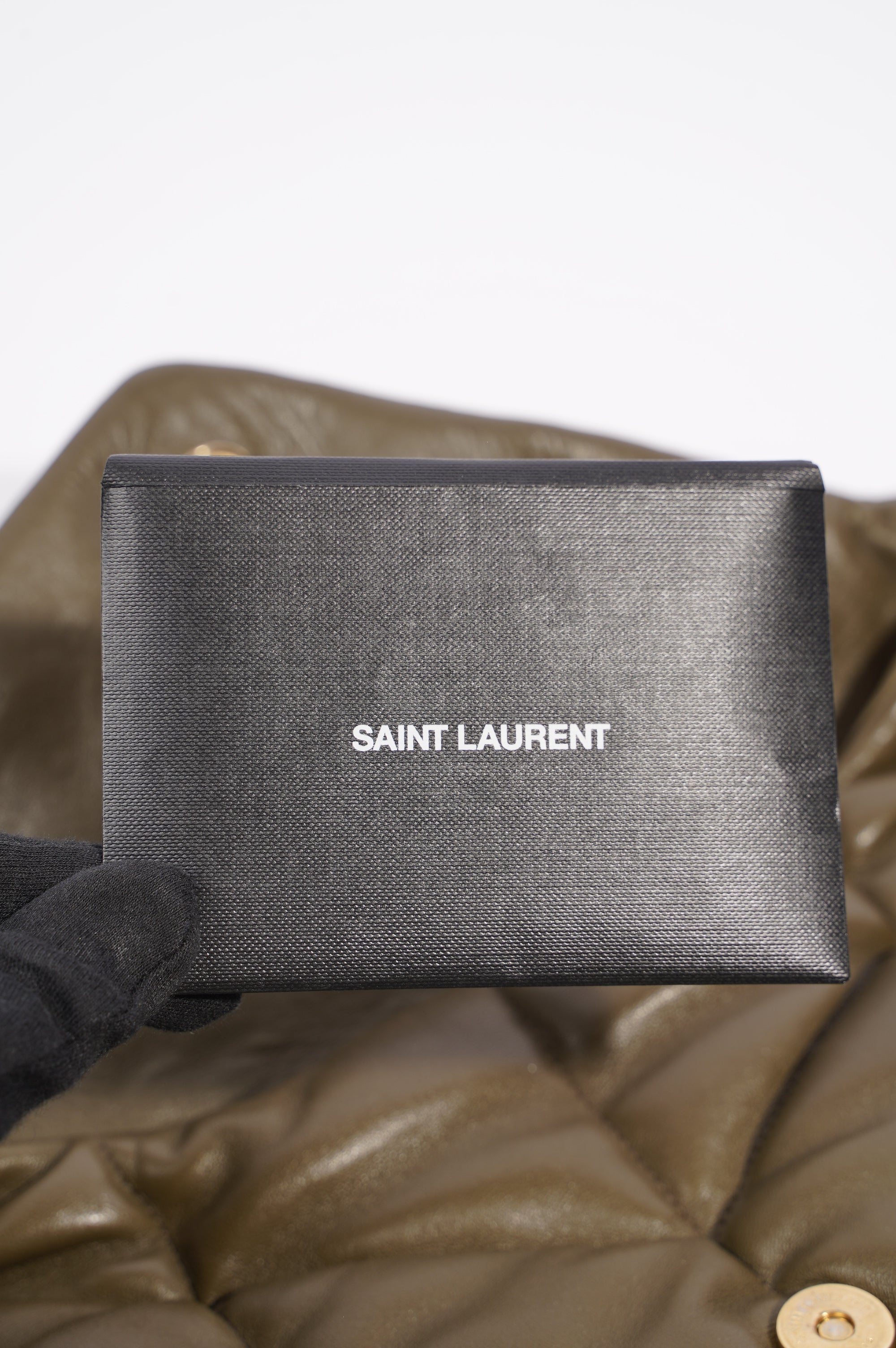 Saint Laurent Womens Lou Lou Puffer Bag Khaki Leather Medium