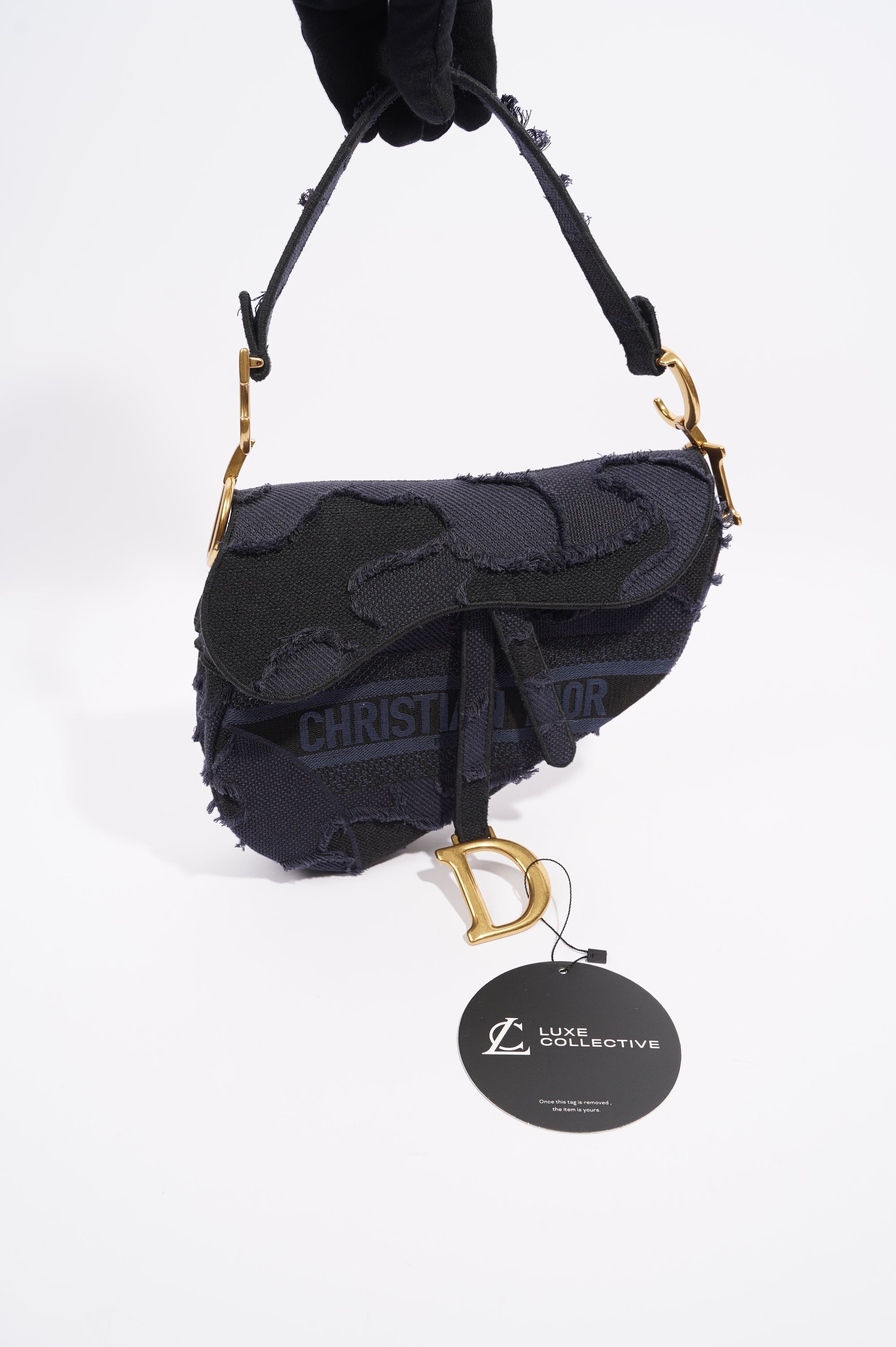 Christian Dior Womens Saddle Camouflage Bag Navy Canvas Medium