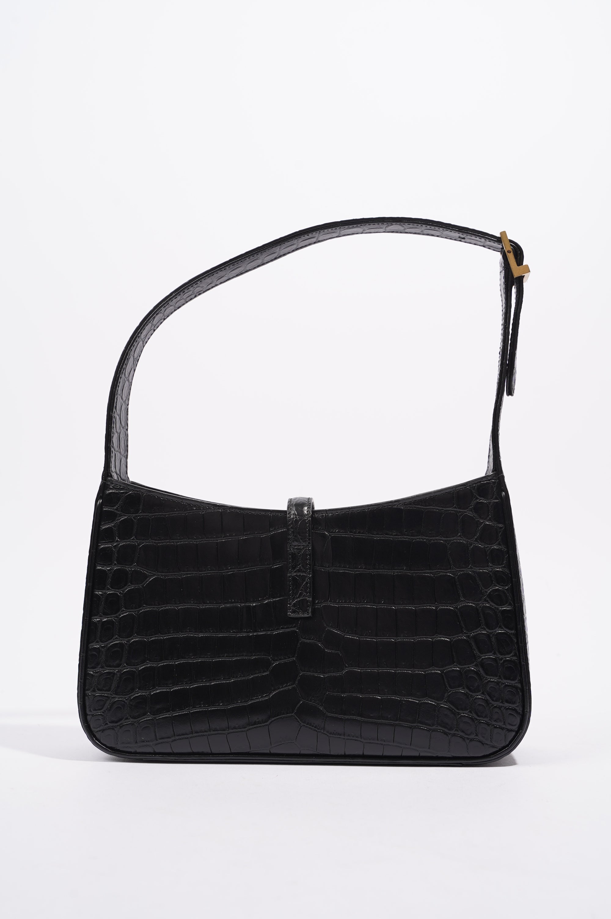 Saint Laurent Womens Le 5 A 7 Bag Black Croc