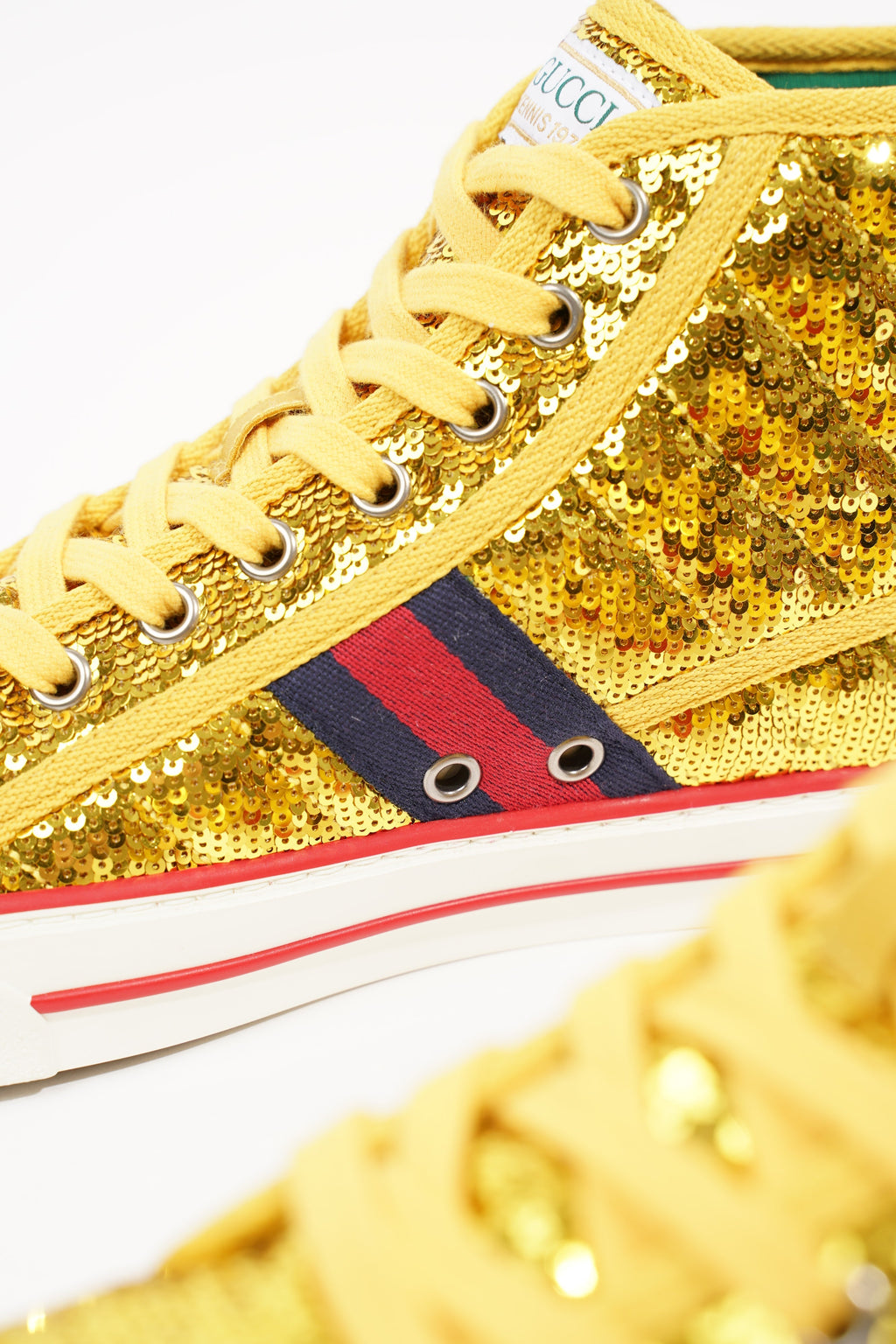 Gucci Womens Tennis High Top Gold Sequin EU 36.5 / UK 3.5