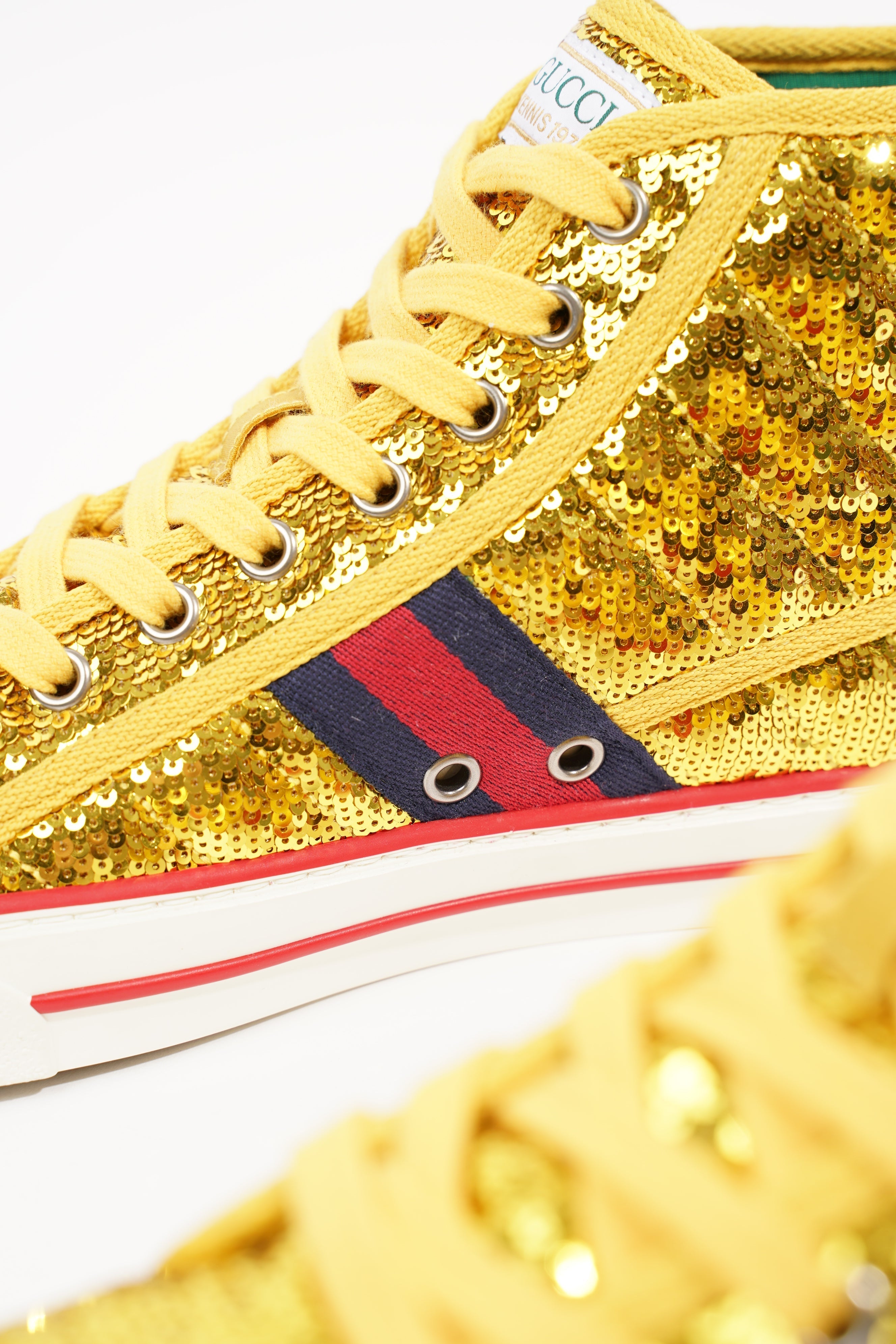 Gucci Womens Tennis High Top Gold Sequin EU 36.5 / UK 3.5