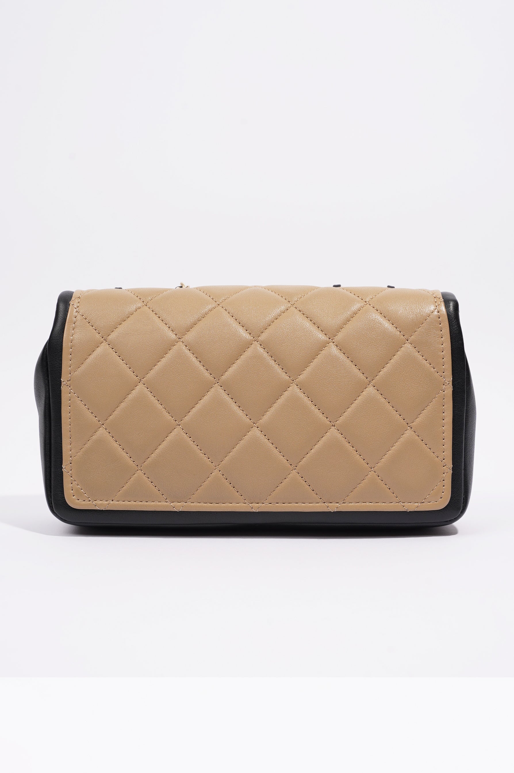 Chanel Womens Graphic Flap Bag Beige / Black Leather Small