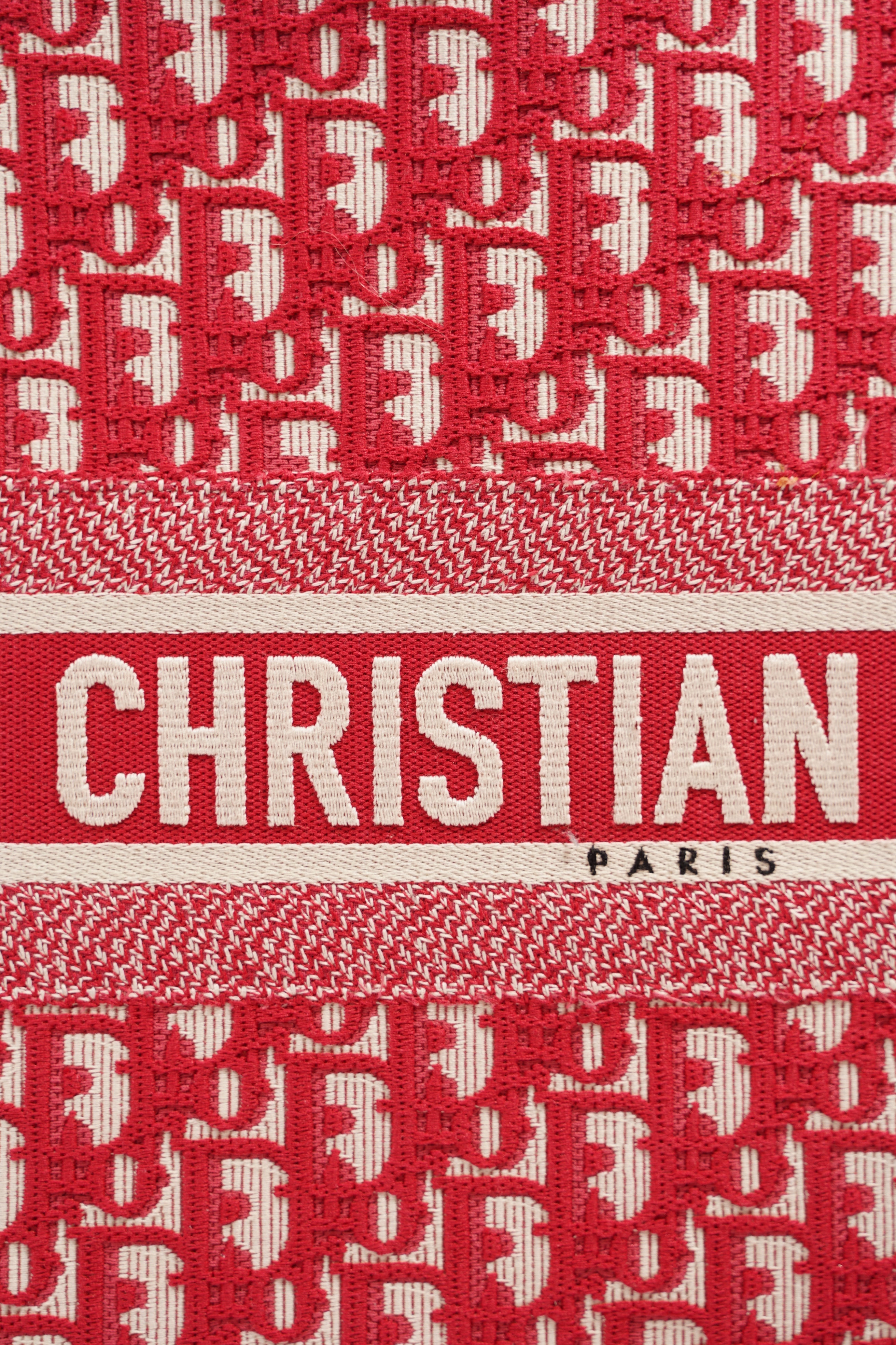 Christian Dior Womens Book Tote Bag Red White Large