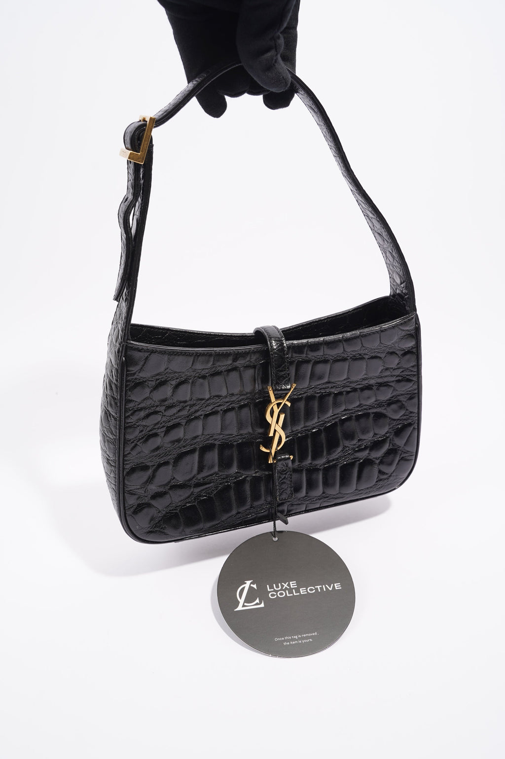 Saint Laurent Le 5 A 7 Hobo Bag Black Embossed Leather