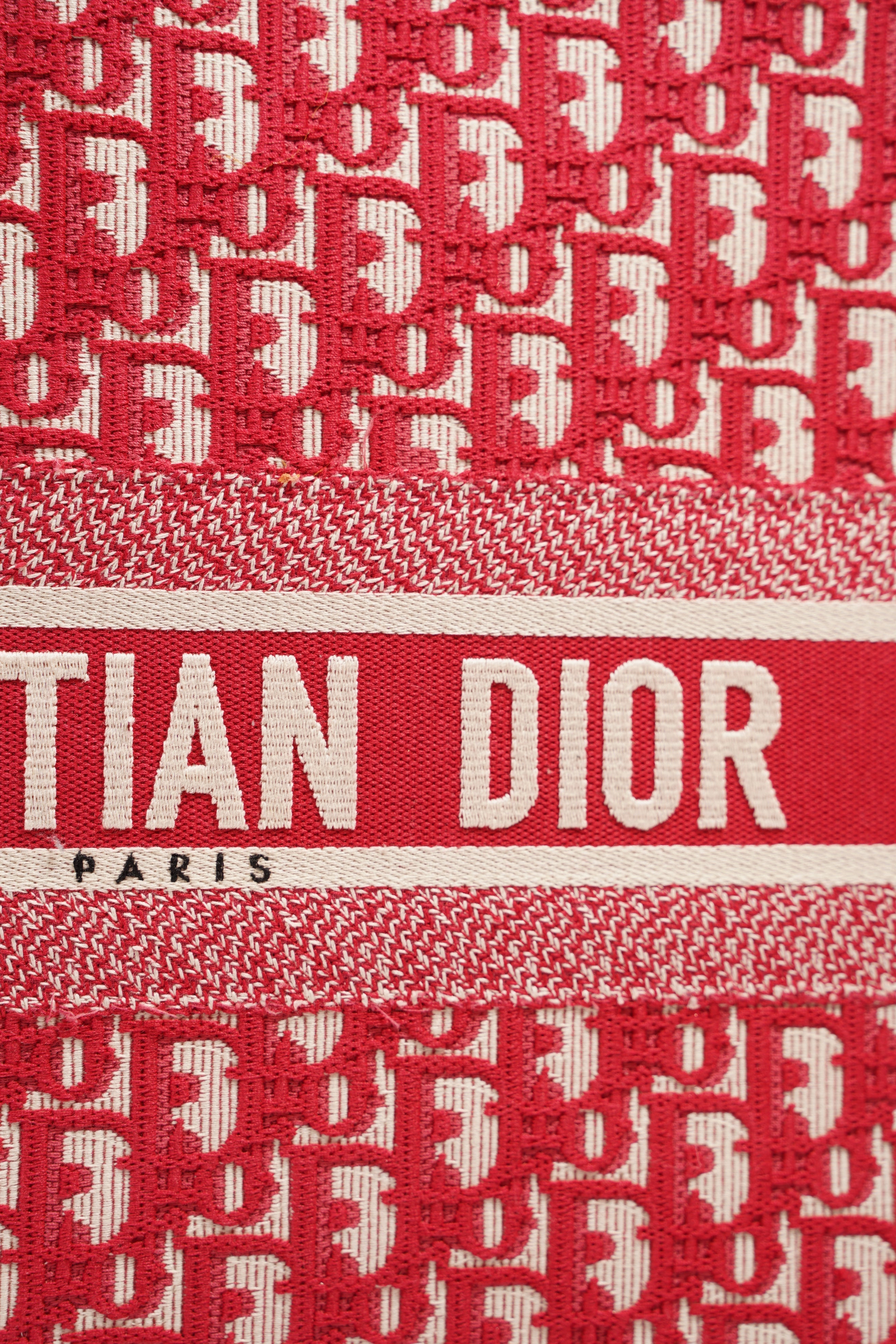 Christian Dior Womens Book Tote Bag Red White Large