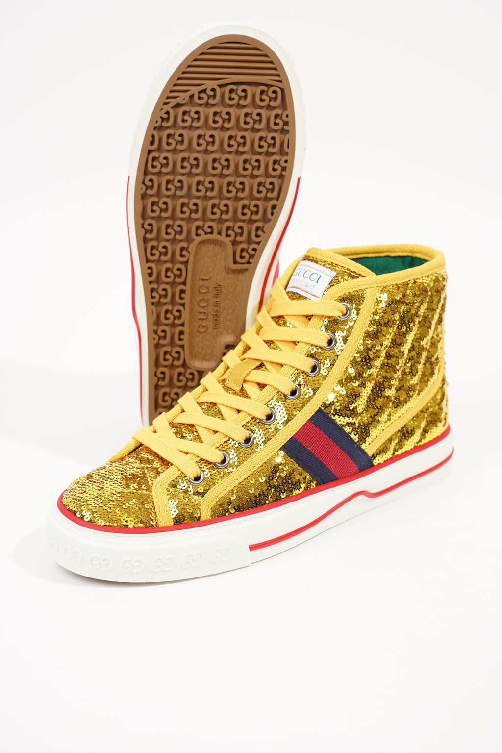 Gucci Womens Tennis High Top Gold Sequin EU 36.5 / UK 3.5