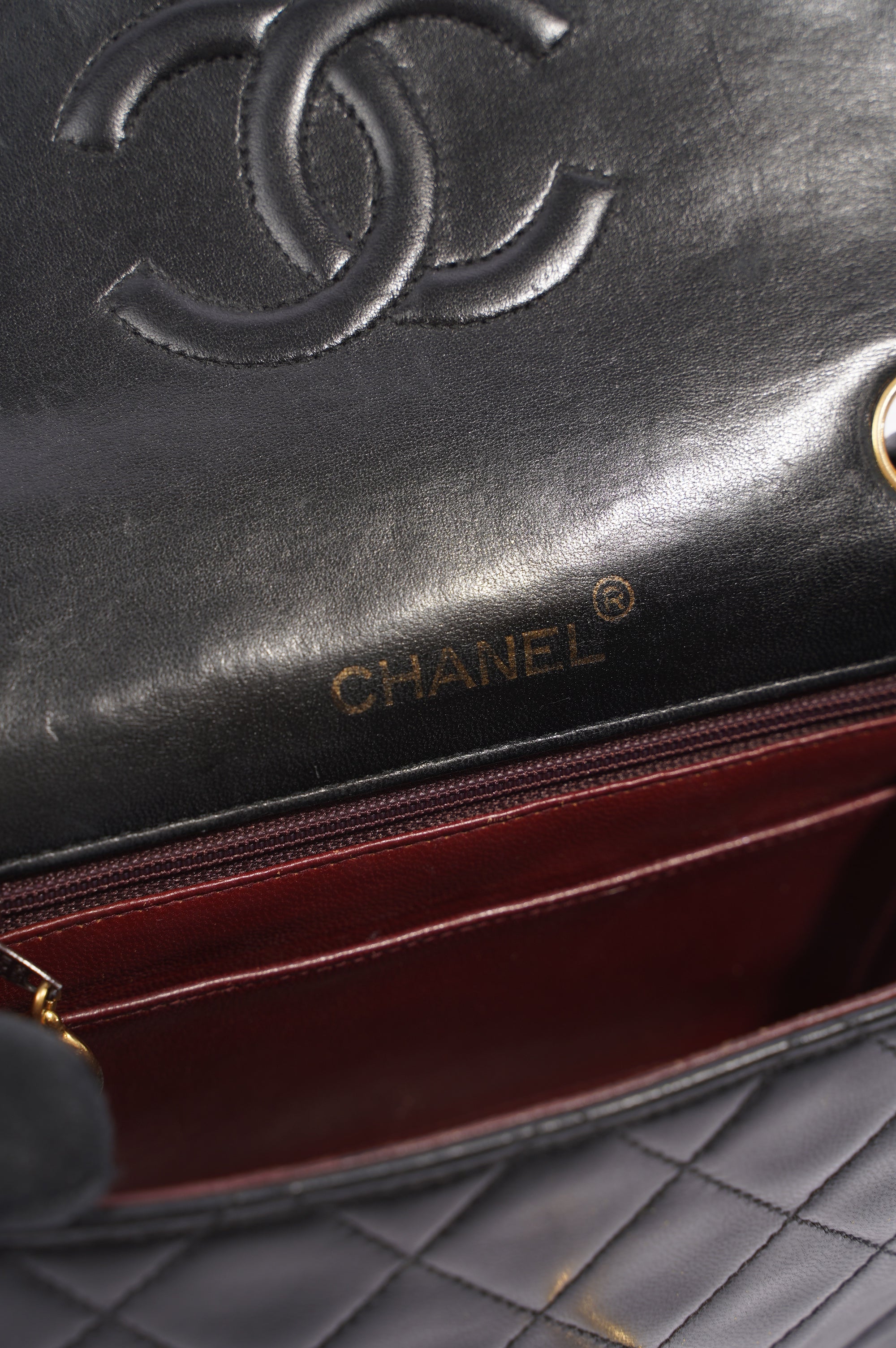 Chanel Womens Vintage Lambskin Square Flap Bag Black / Gold Mini