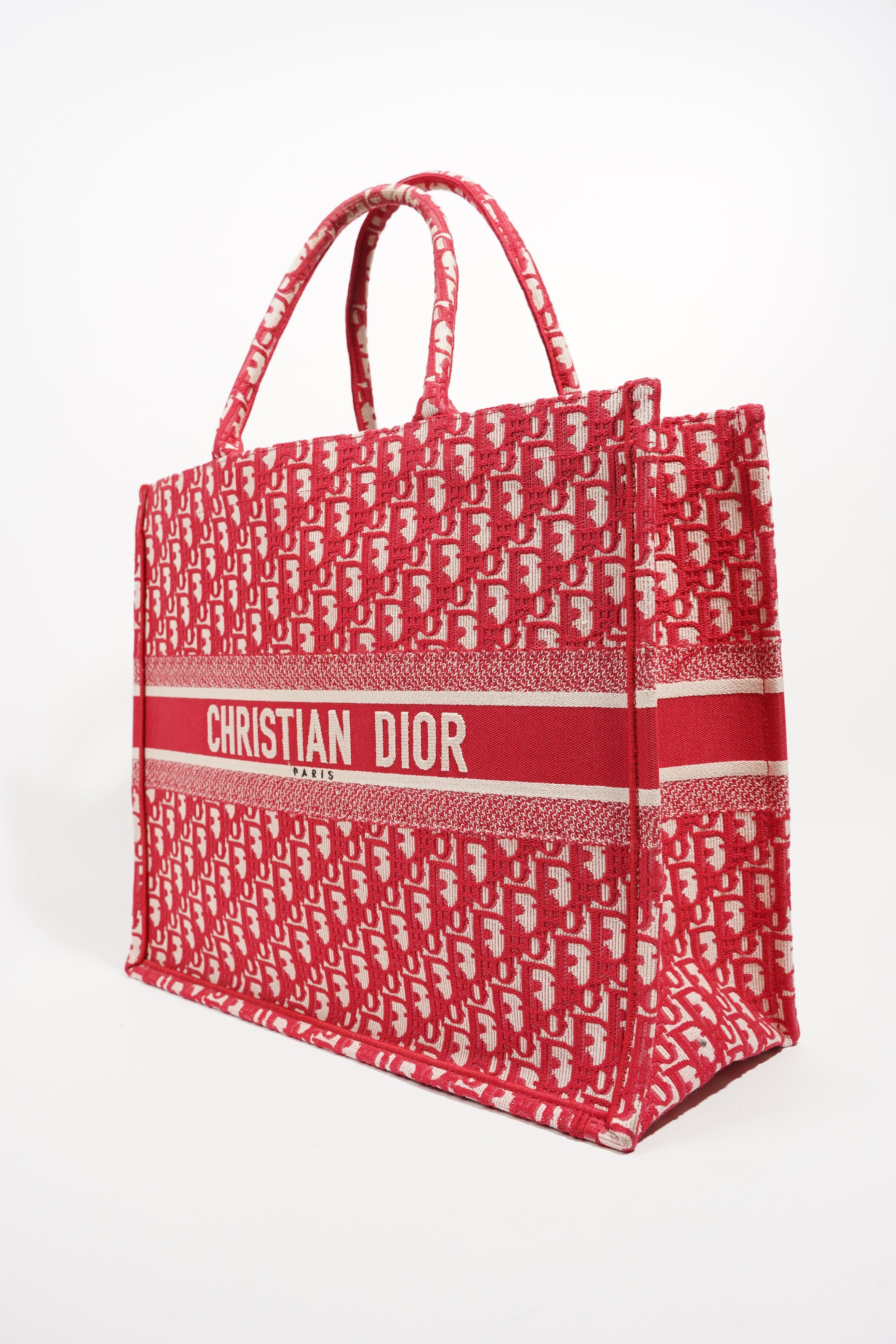 Christian Dior Womens Book Tote Bag Red White Large