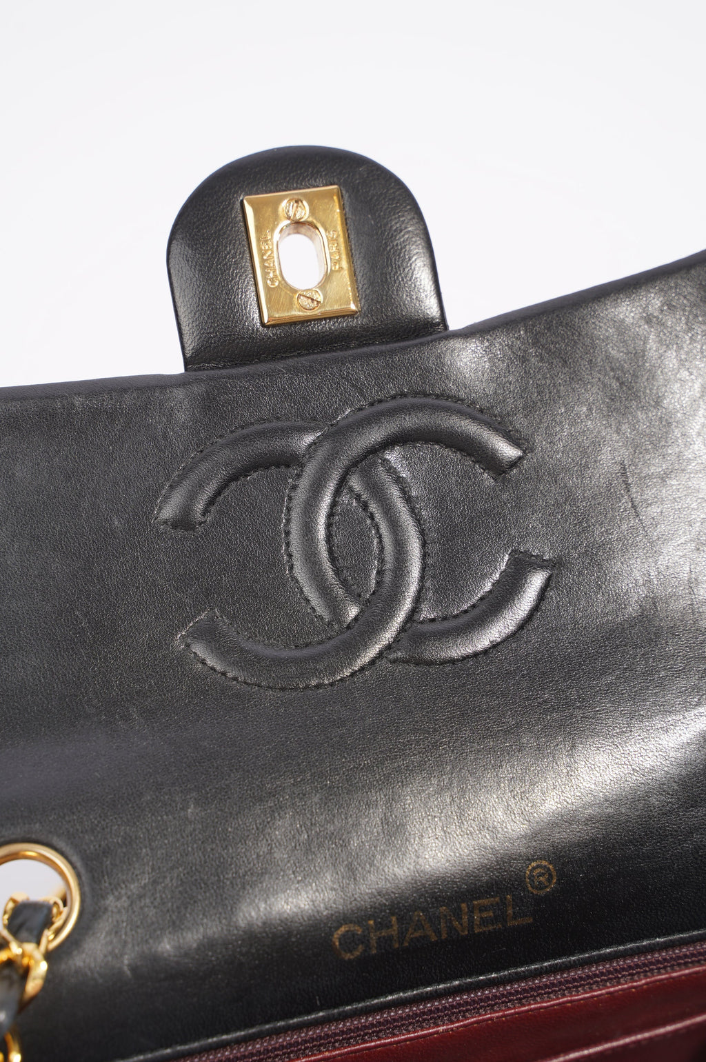 Chanel Womens Vintage Lambskin Square Flap Bag Black / Gold Mini