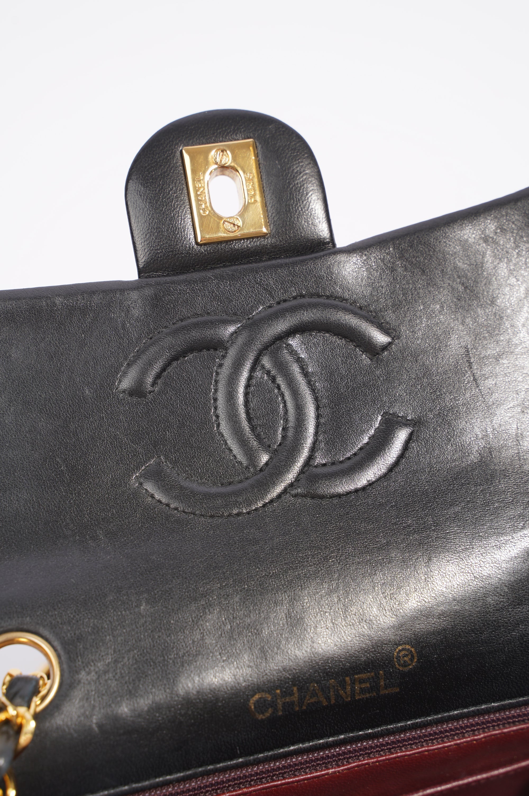 Chanel Womens Vintage Lambskin Square Flap Bag Black / Gold Mini