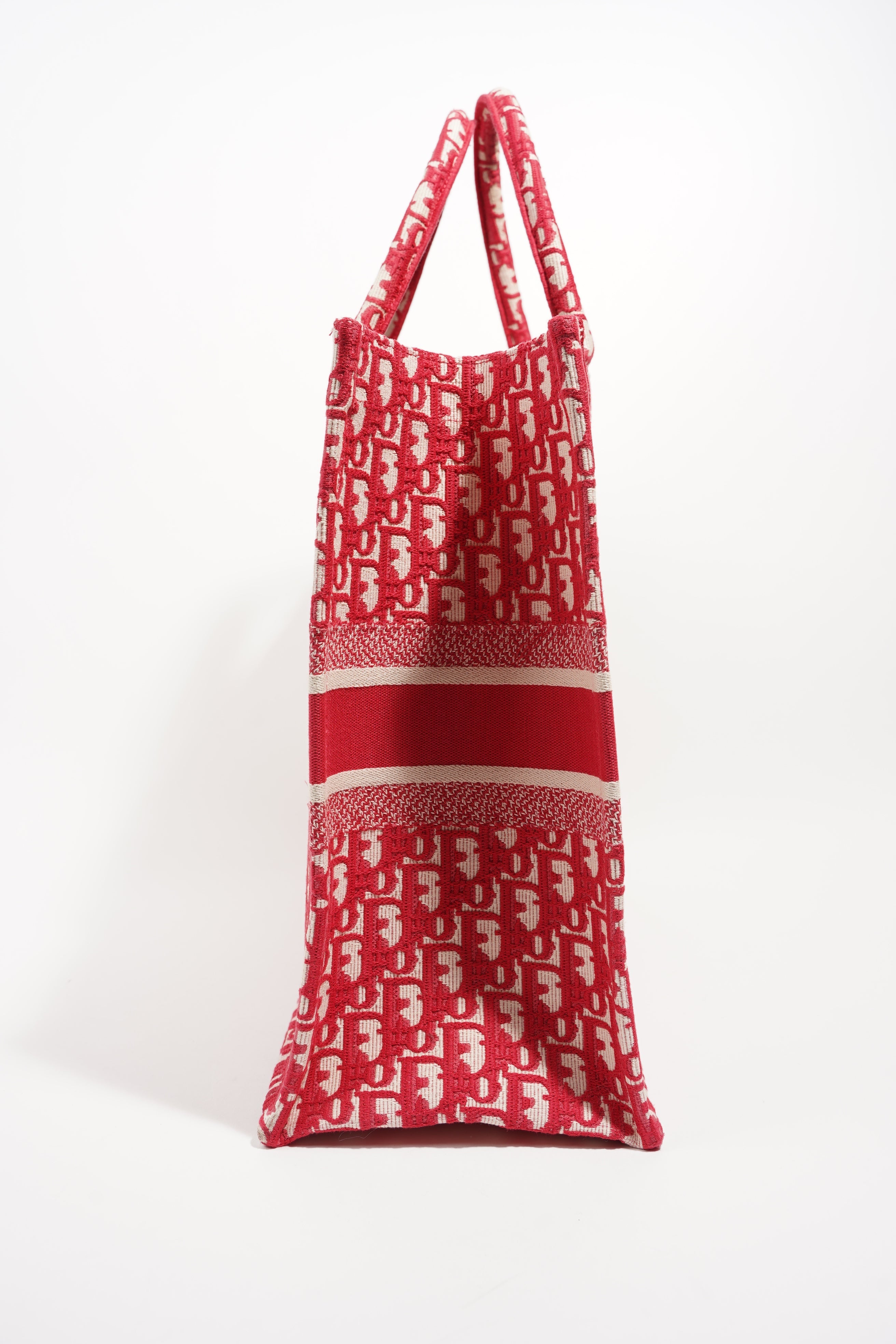 Christian Dior Womens Book Tote Bag Red White Large