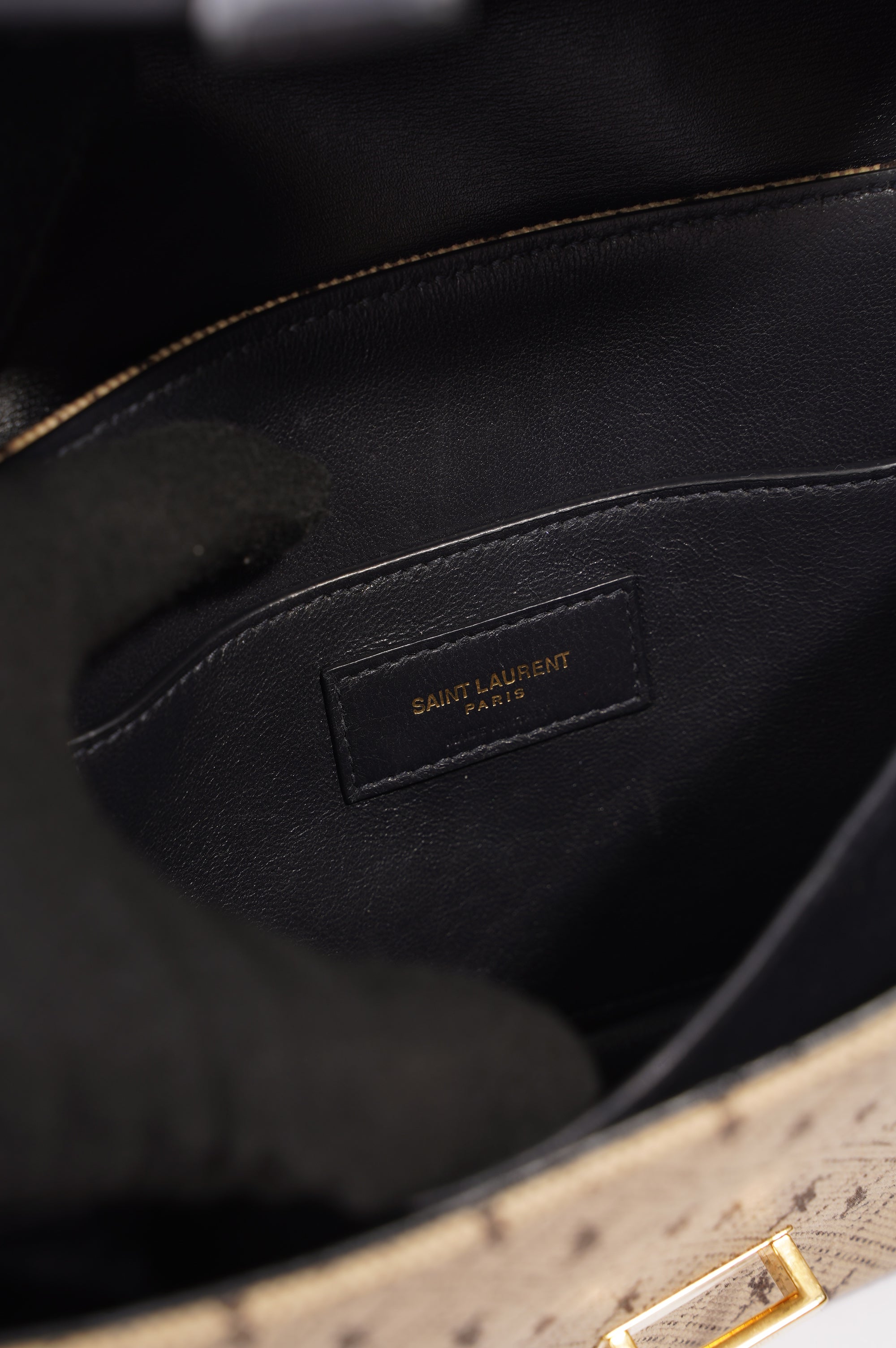 Saint Laurent Top Flap Satchel Beige / Black Canvas Small