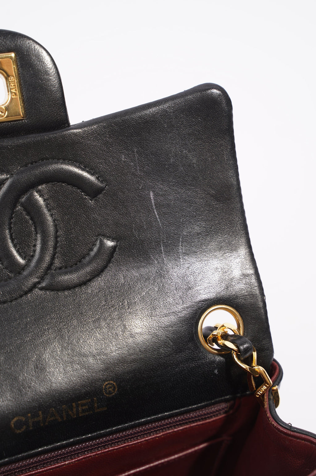 Chanel Womens Vintage Lambskin Square Flap Bag Black / Gold Mini