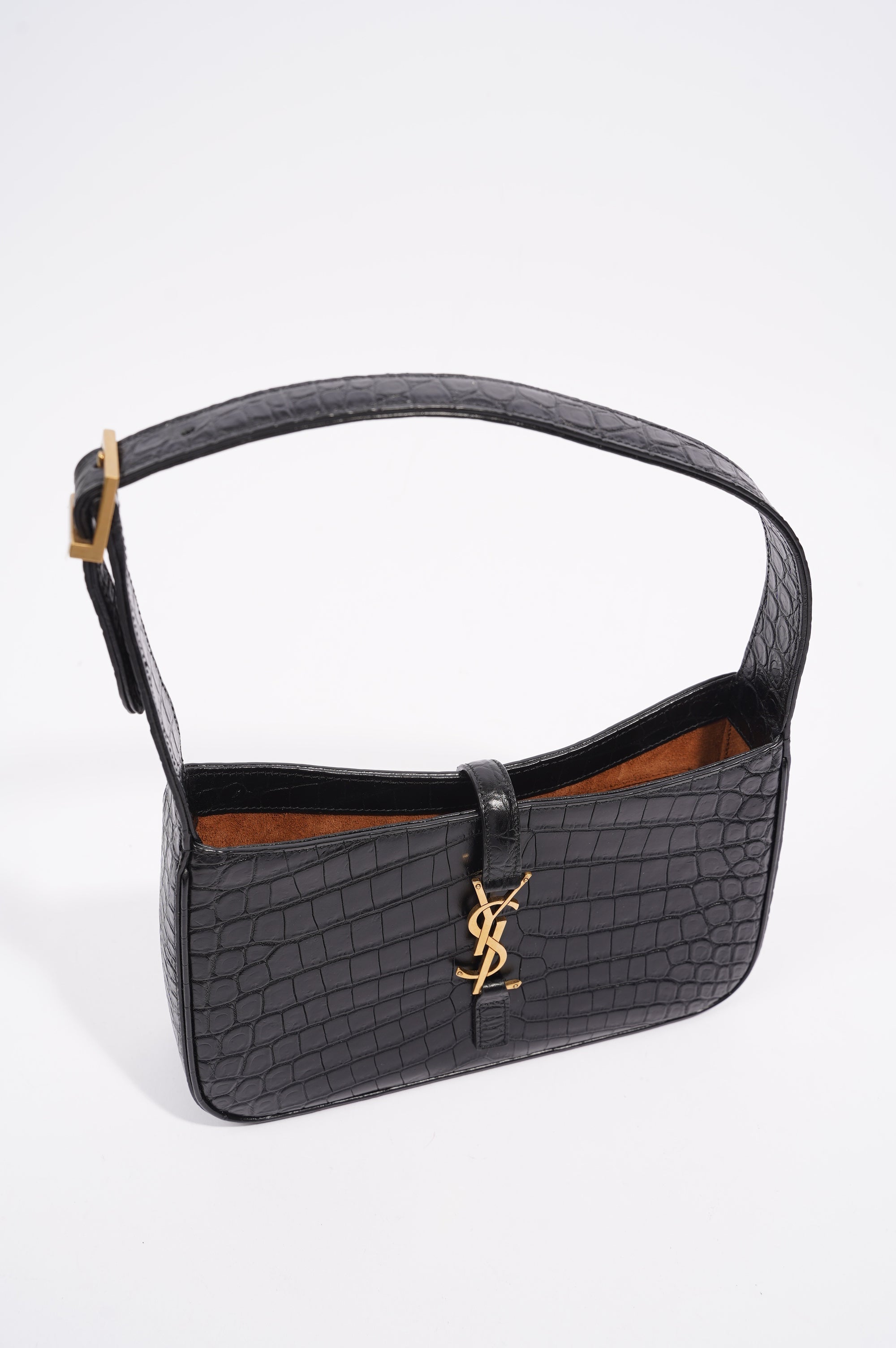 Saint Laurent Womens Le 5 A 7 Bag Black Croc