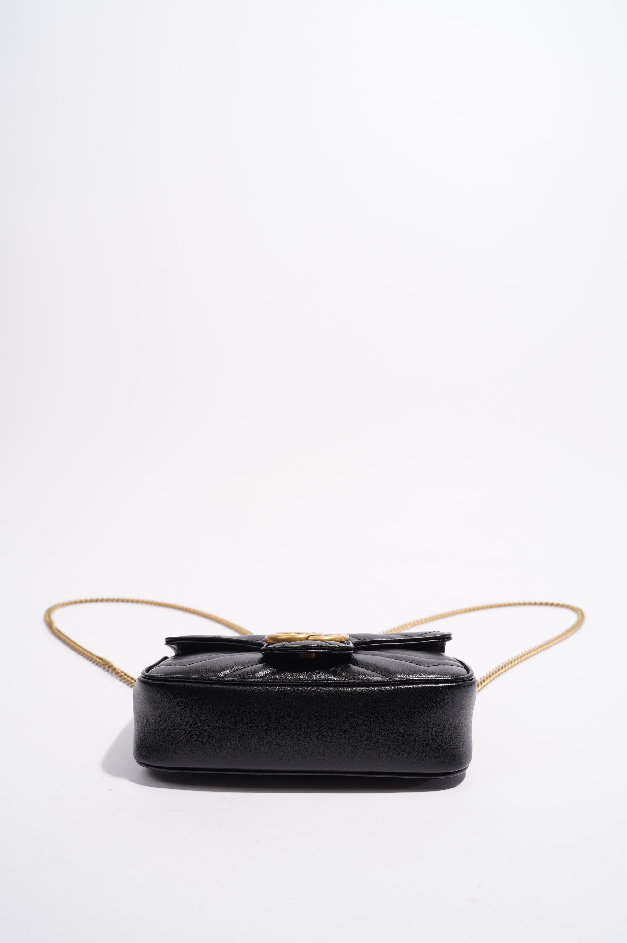 Gucci Womens Marmont Flap Black / Gold Super Mini