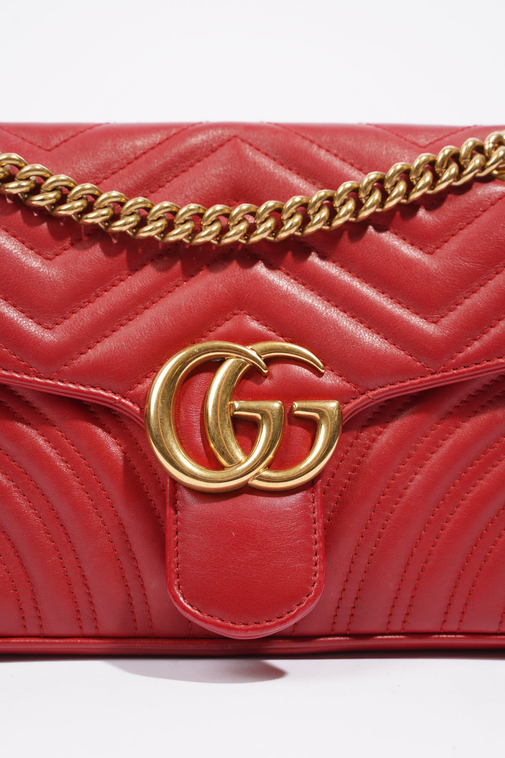 Gucci Womens Marmont Flap Red Gold Small