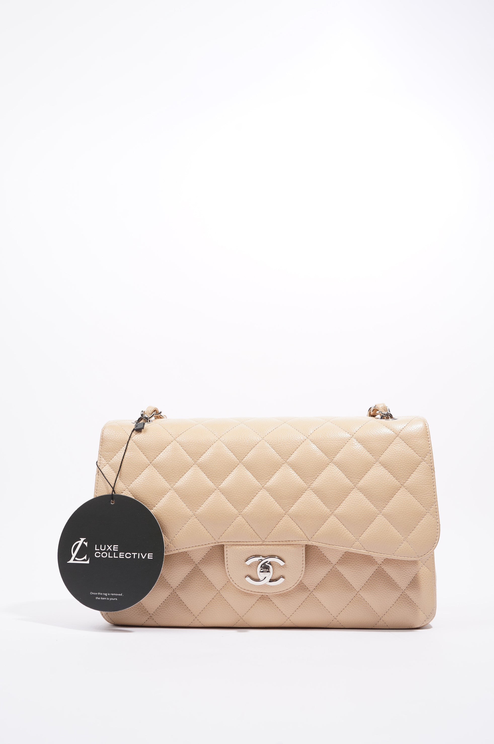 Chanel Womens Classic Flap Beige Caviar Large