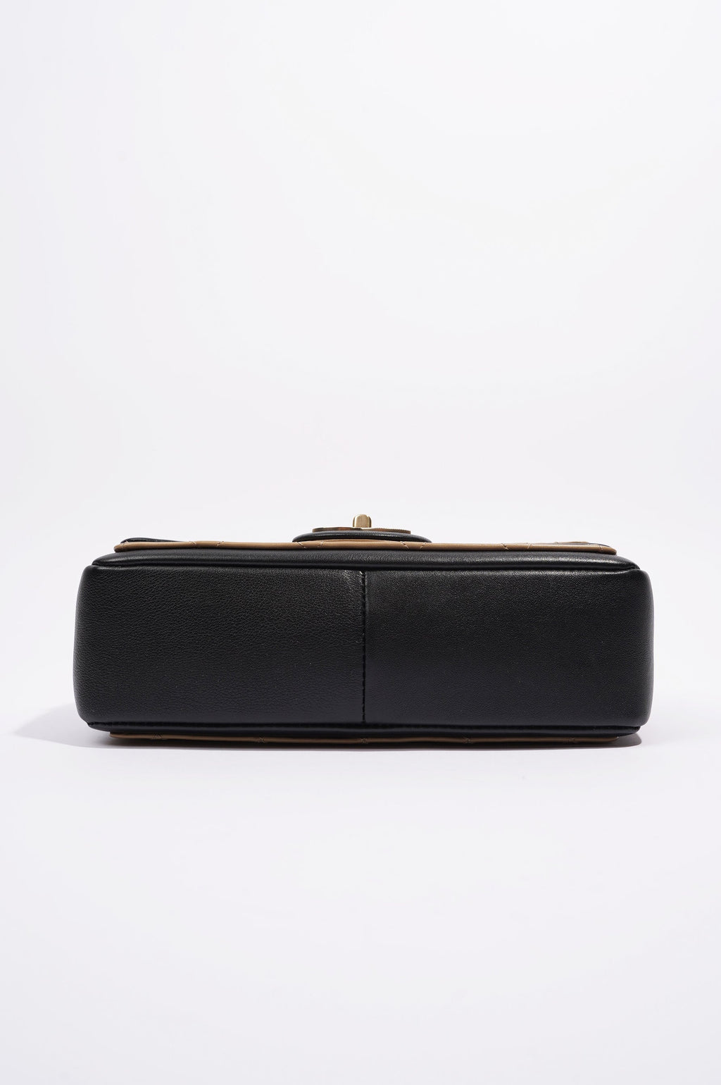 Chanel Womens Graphic Flap Bag Beige / Black Leather Small