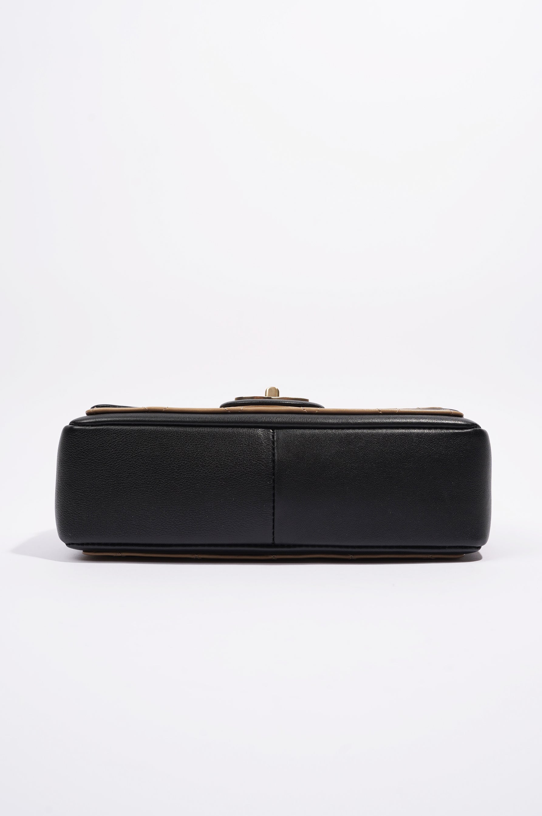Chanel Womens Graphic Flap Bag Beige / Black Leather Small