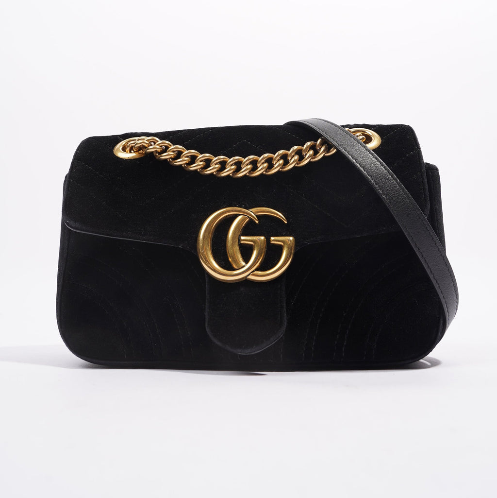 Gucci Womens Marmont Flap Bag Black Velvet Mini