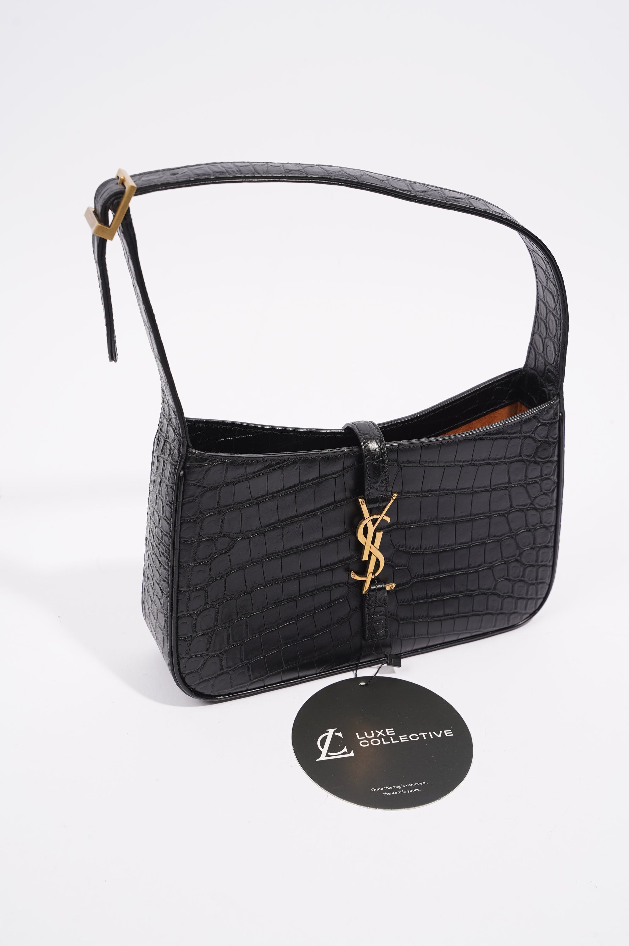 Saint Laurent Womens Le 5 A 7 Bag Black Croc