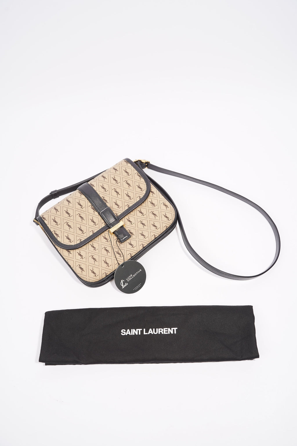 Saint Laurent Top Flap Satchel Beige / Black Canvas Small