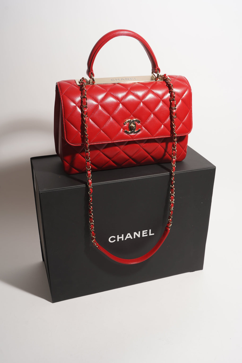 Chanel Womens Trendy Flap Bag Red Large