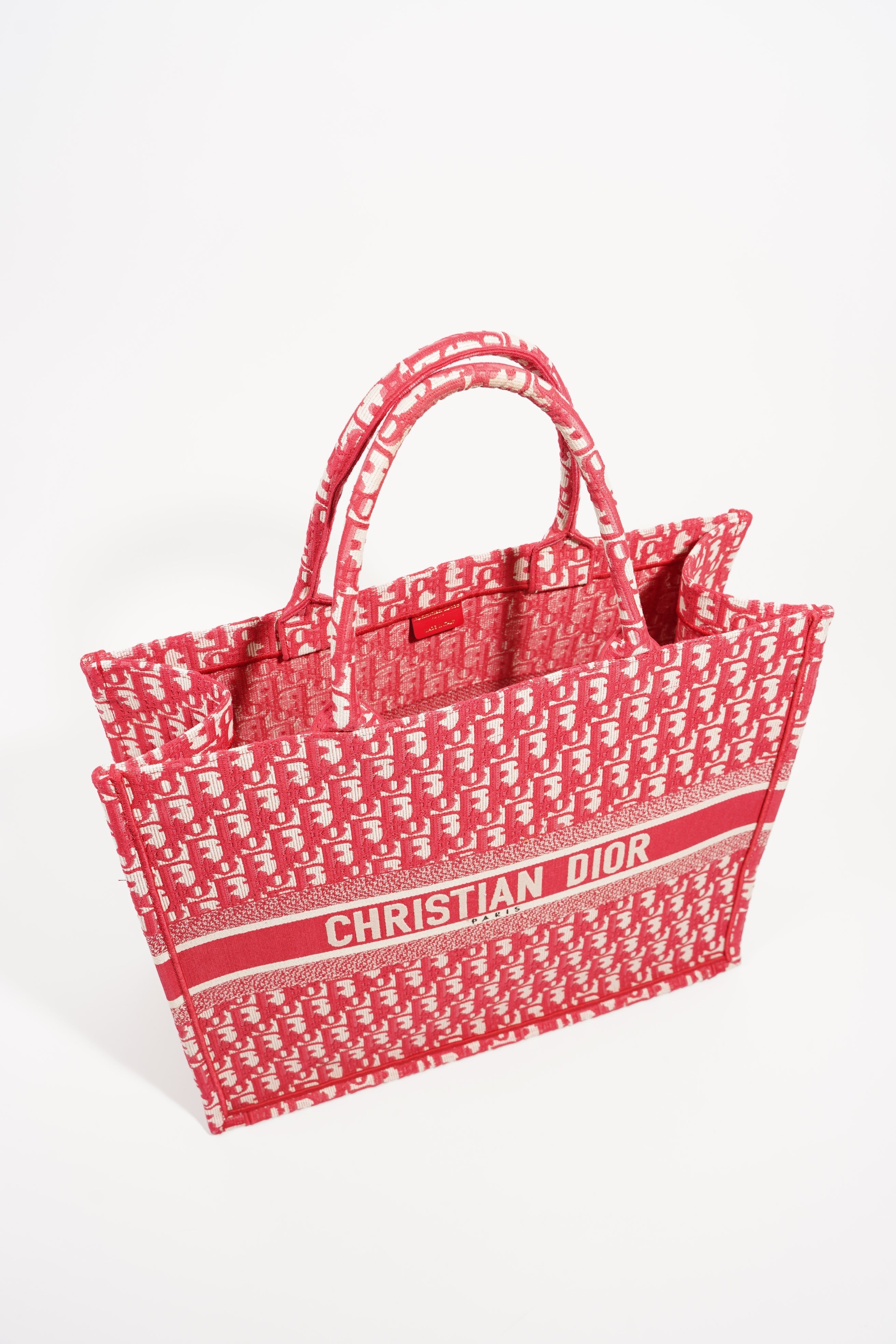 Christian Dior Womens Book Tote Bag Red White Large