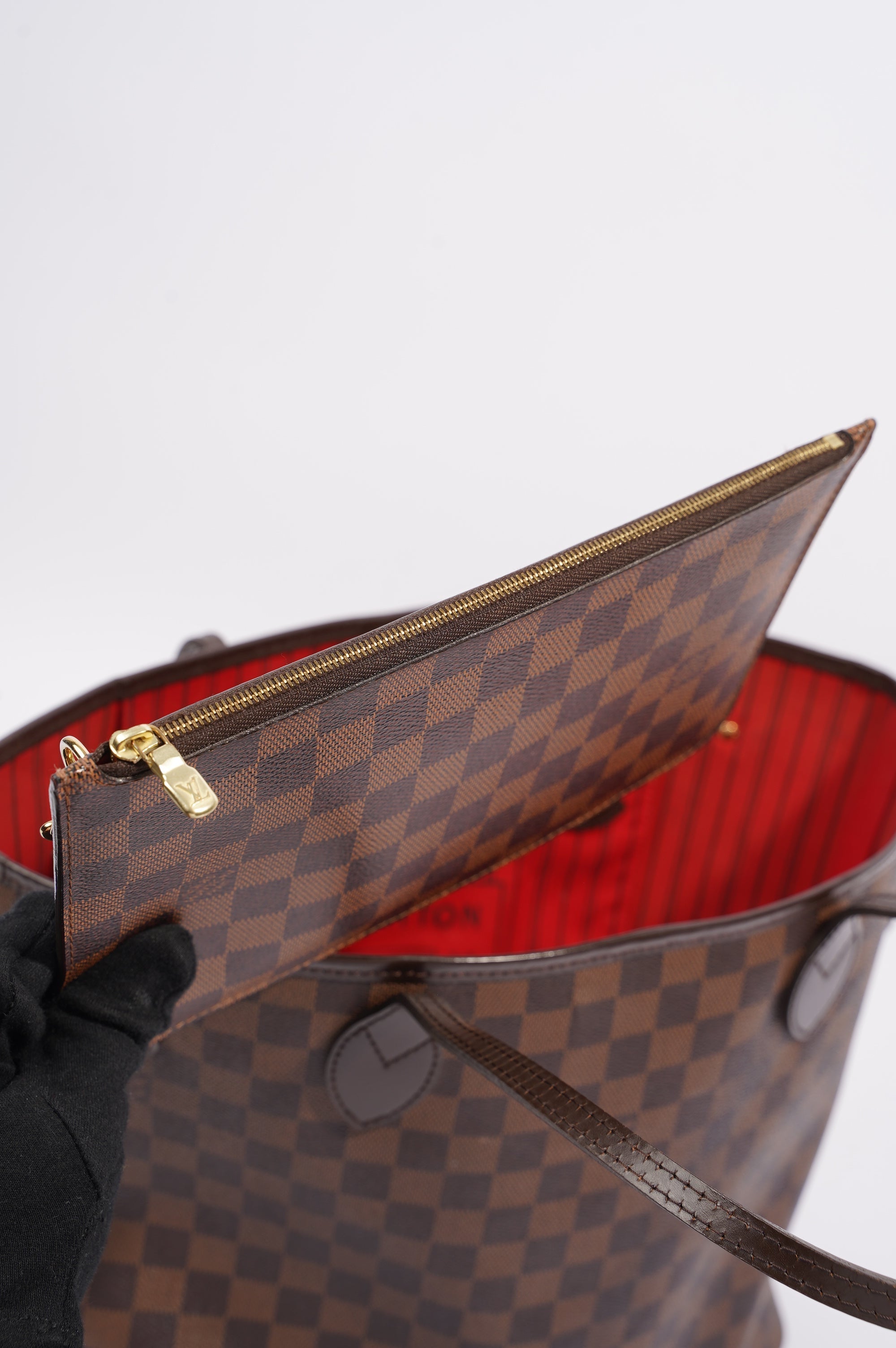 Louis Vuitton Womens Neverfull Bag Damier Ebene Canvas MM