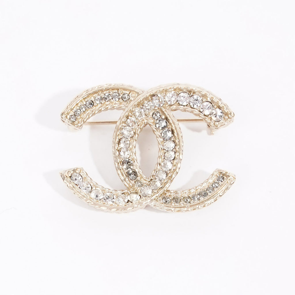 Chanel CC Brooch Gold Finish Rhinestones