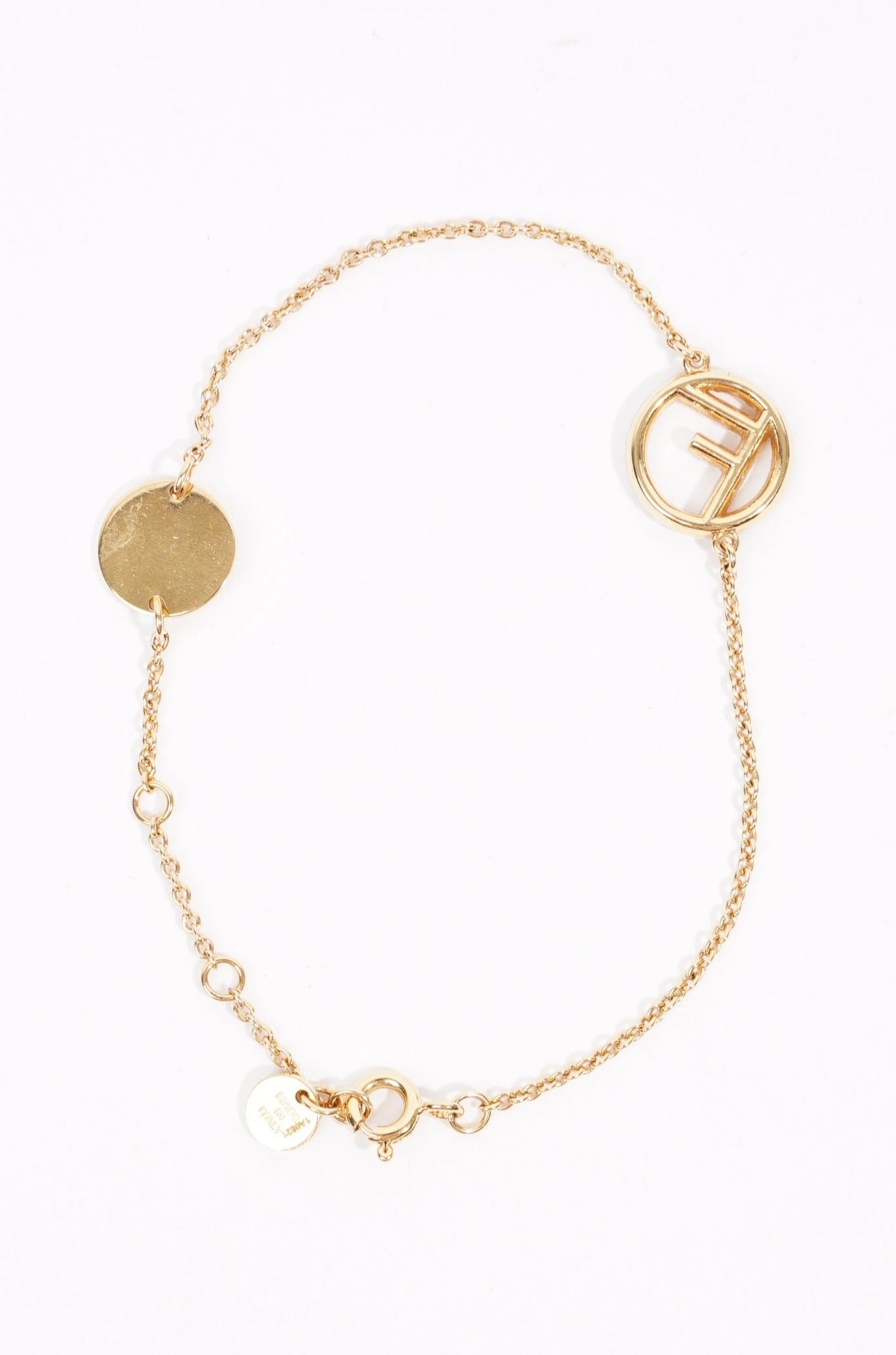 Fendi Womens Fendi Logo Bracelet Golden Finish Brass