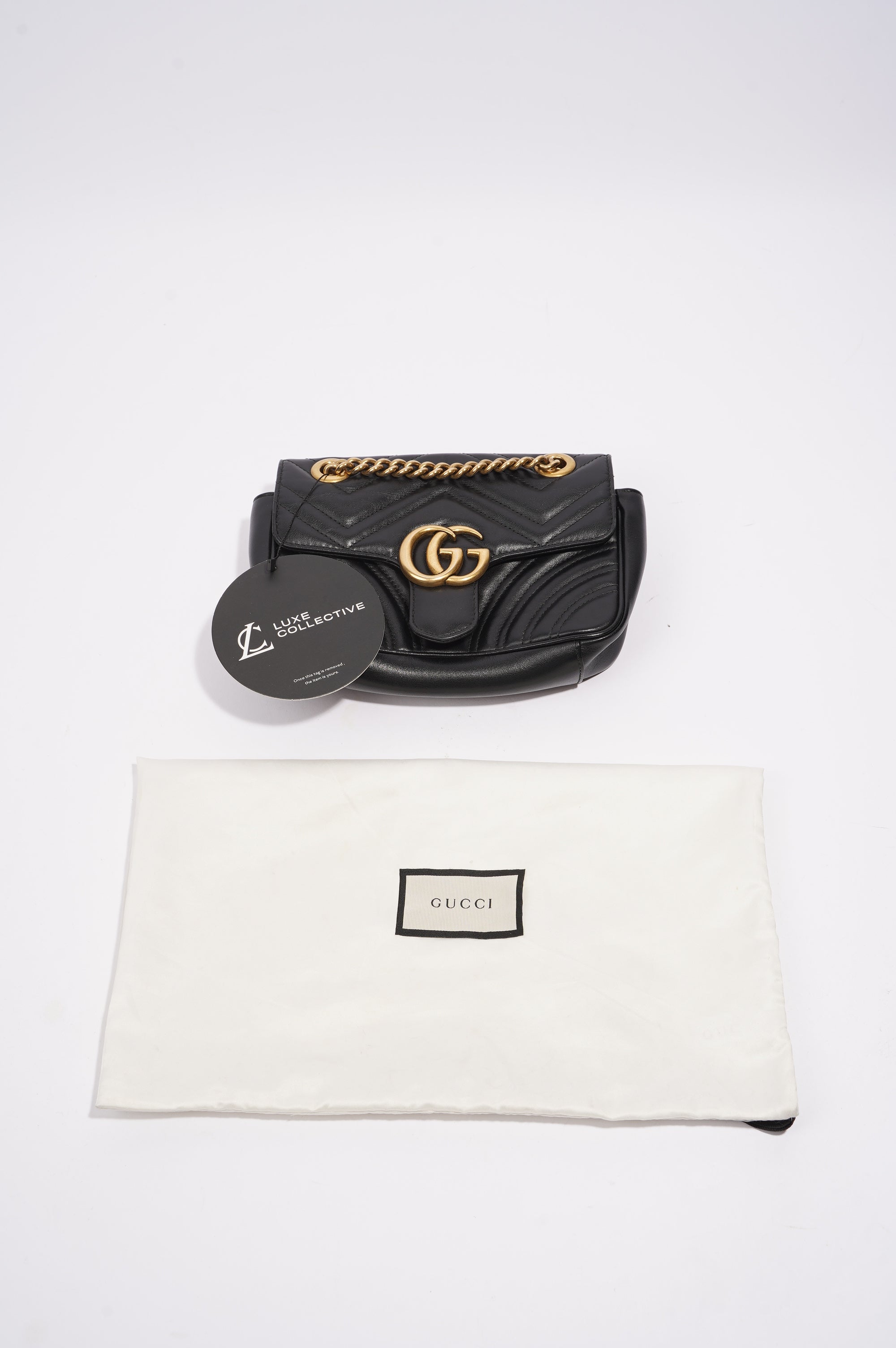 Gucci Womens Marmont Flap Black Leather Mini