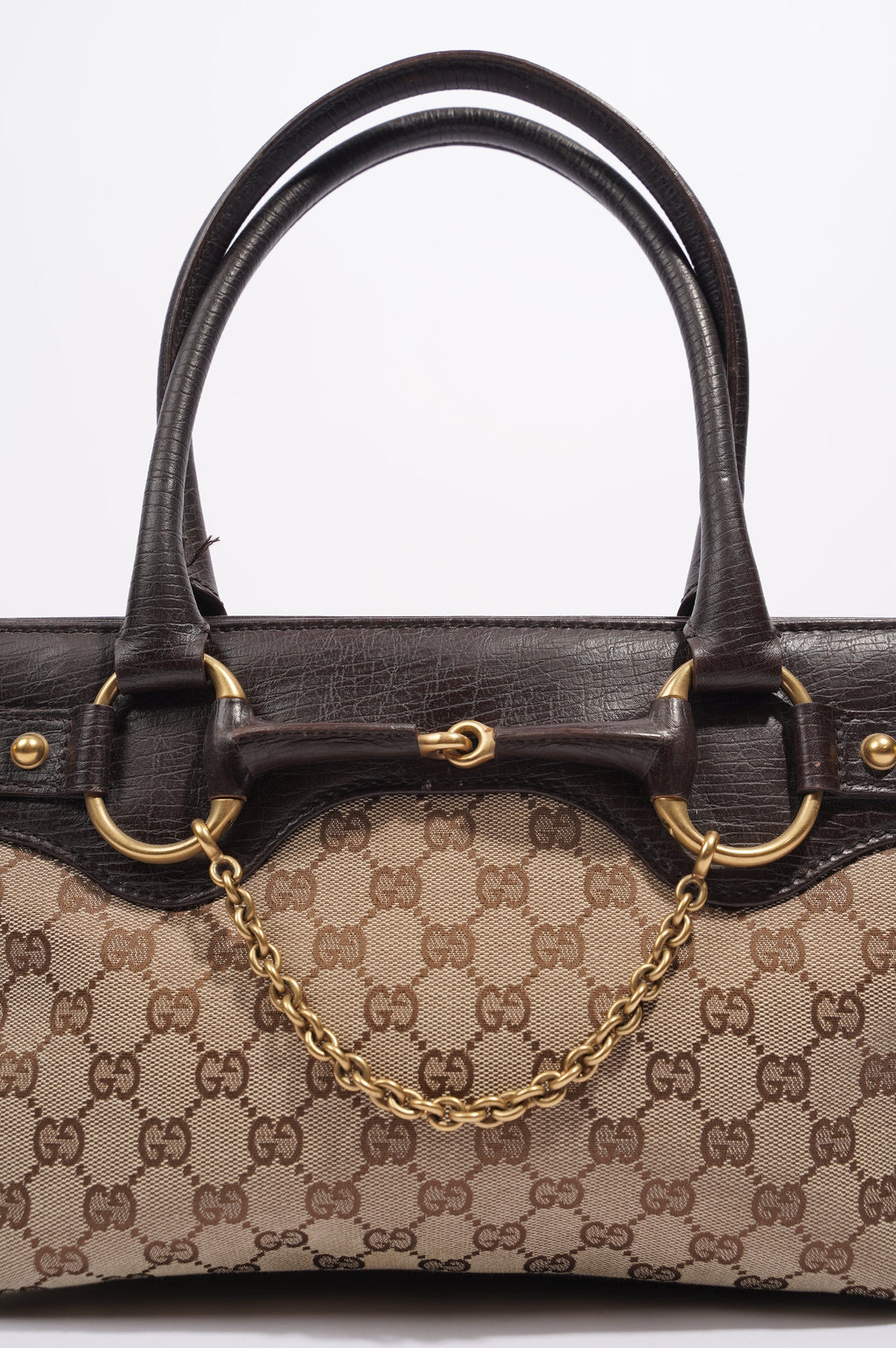 Gucci Womens Vintage Horsebit Handbag Brown Canvas