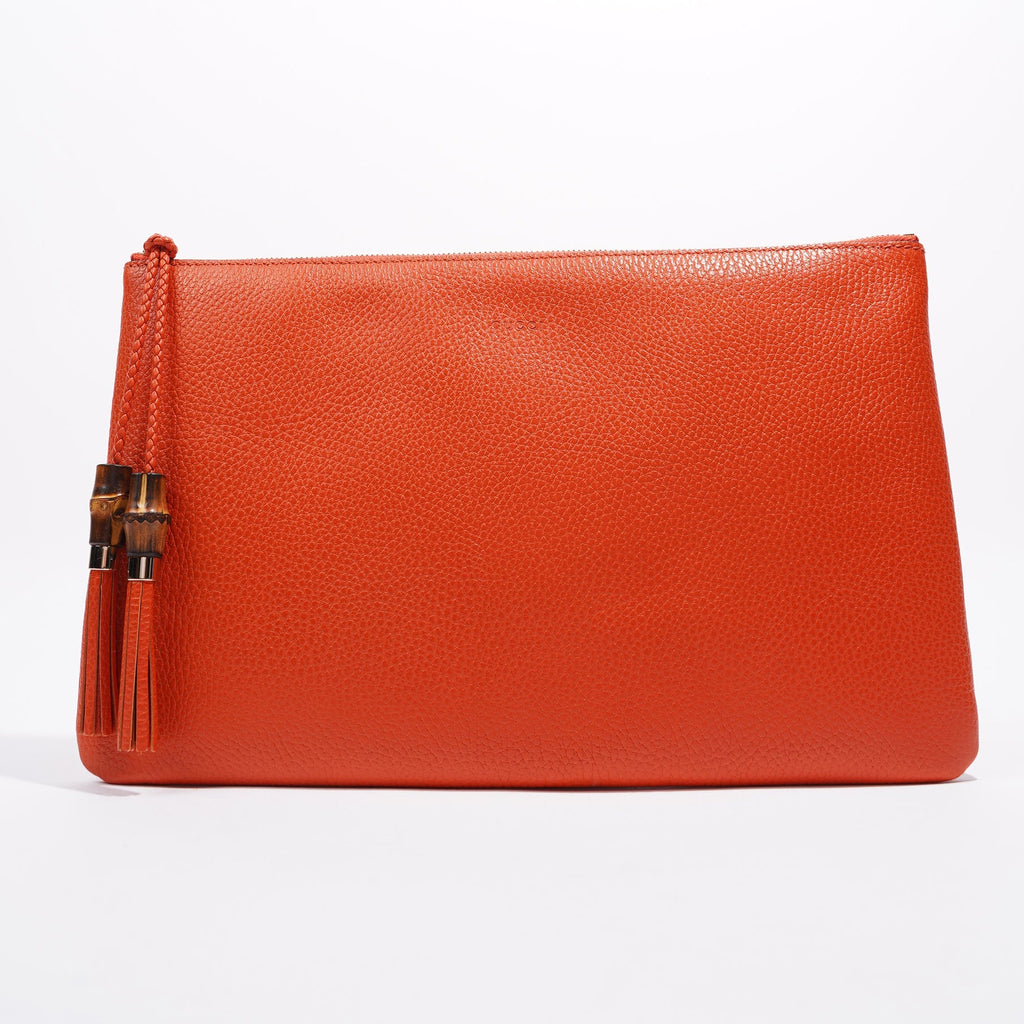 Gucci Clutch Bag Bamboo Burnt Orange Leather