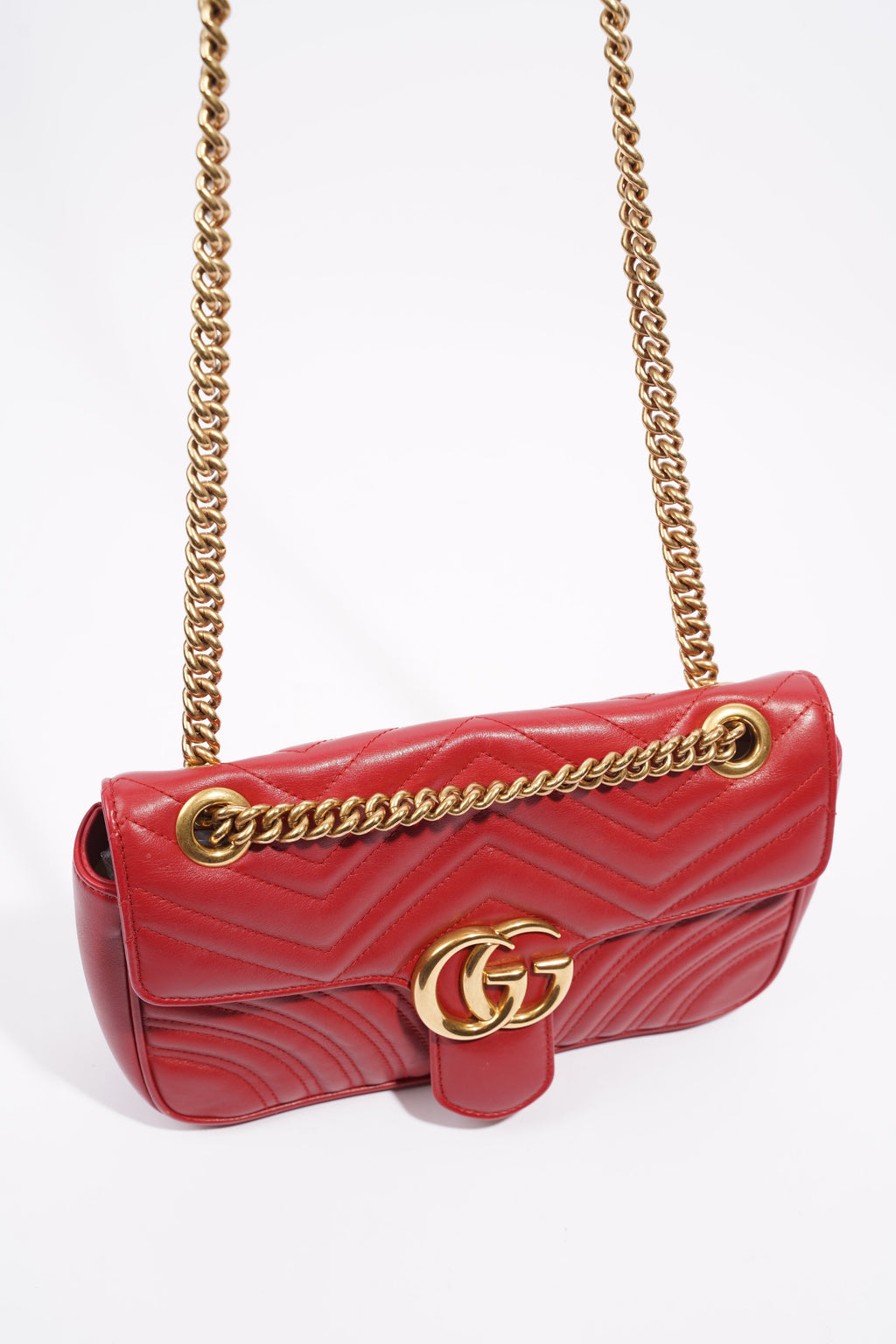 Gucci Womens Marmont Flap Red Gold Small