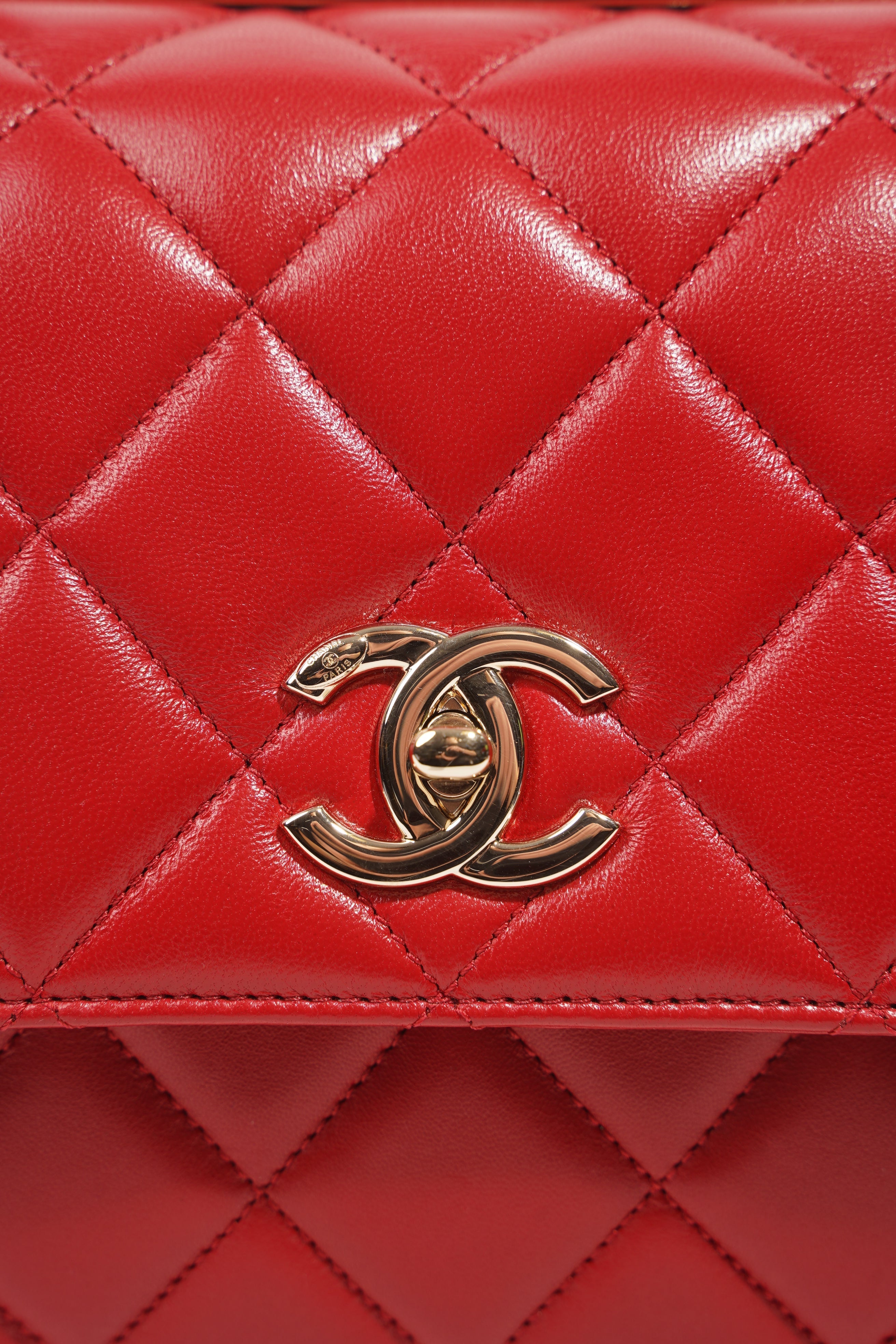 Chanel Womens Trendy Flap Bag Red Large