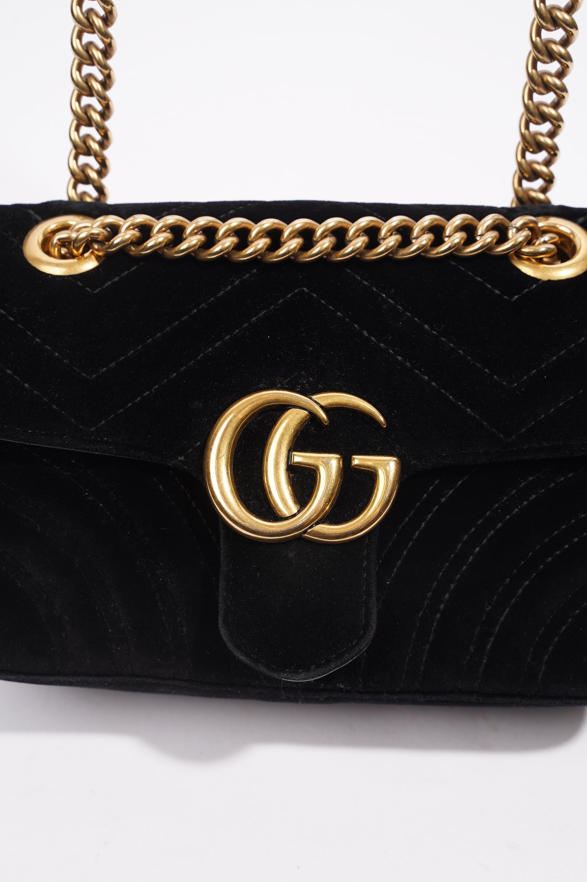 Gucci Womens Marmont Flap Bag Black Velvet Mini