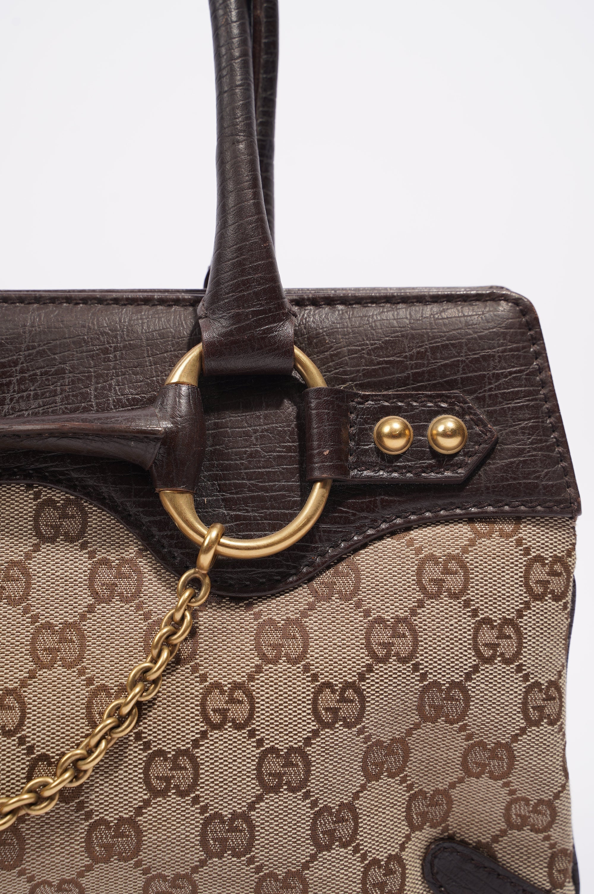 Gucci Womens Vintage Horsebit Handbag Brown Canvas