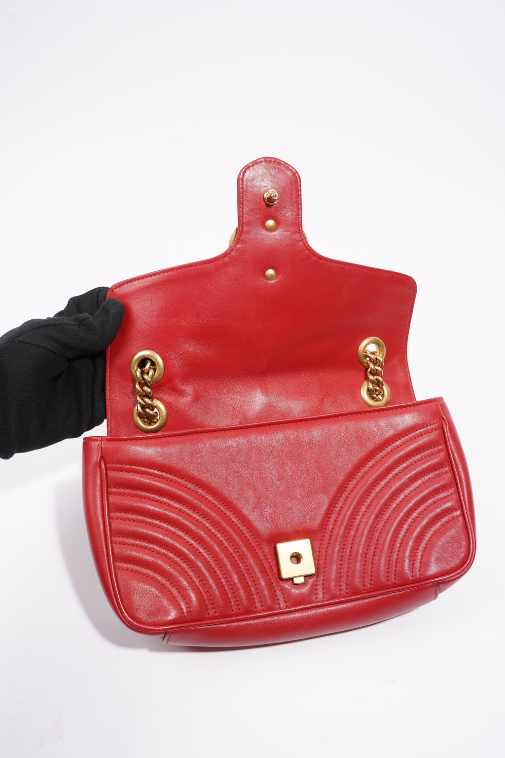 Gucci Womens Marmont Flap Red Gold Small
