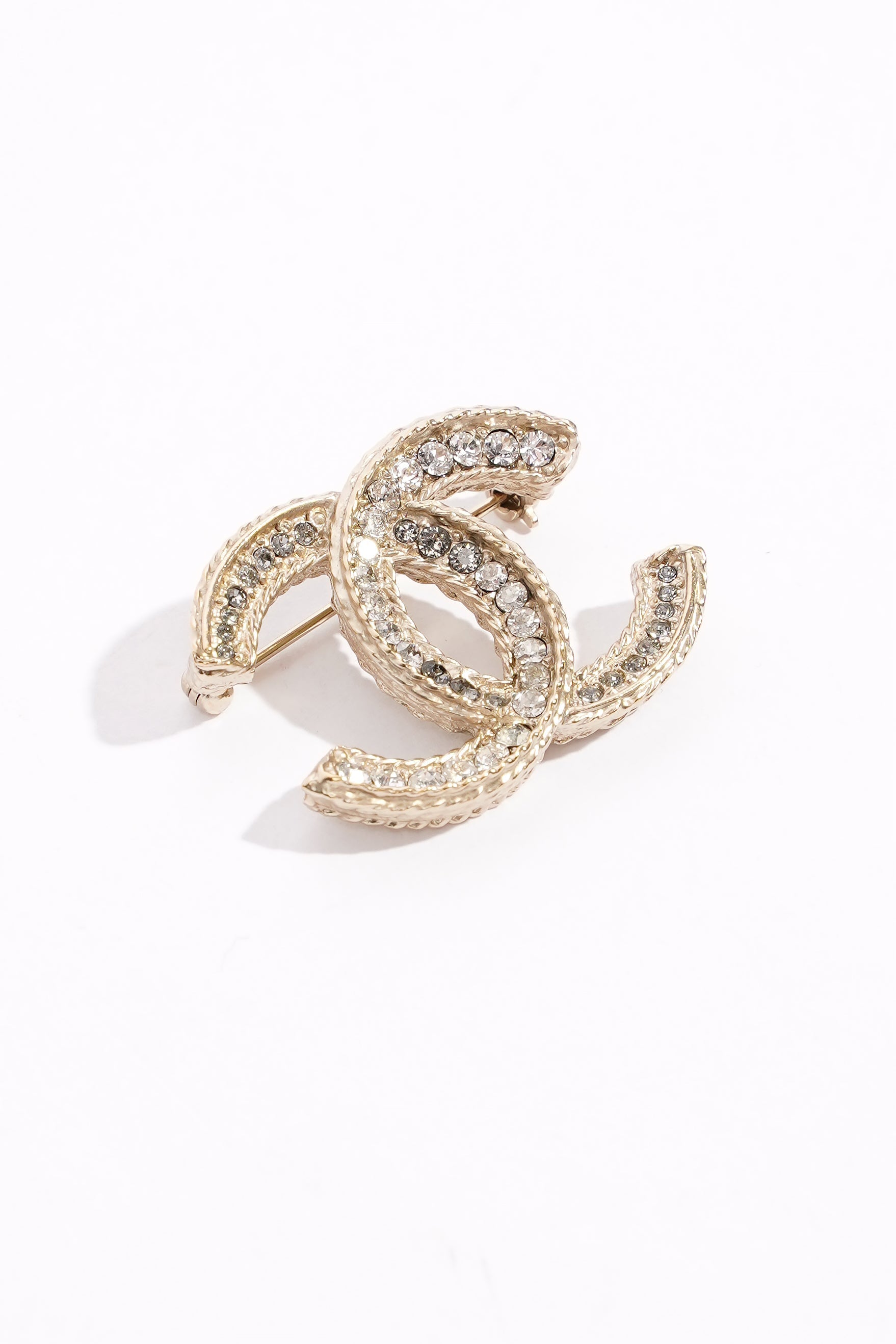 Chanel CC Brooch Gold Finish Rhinestones