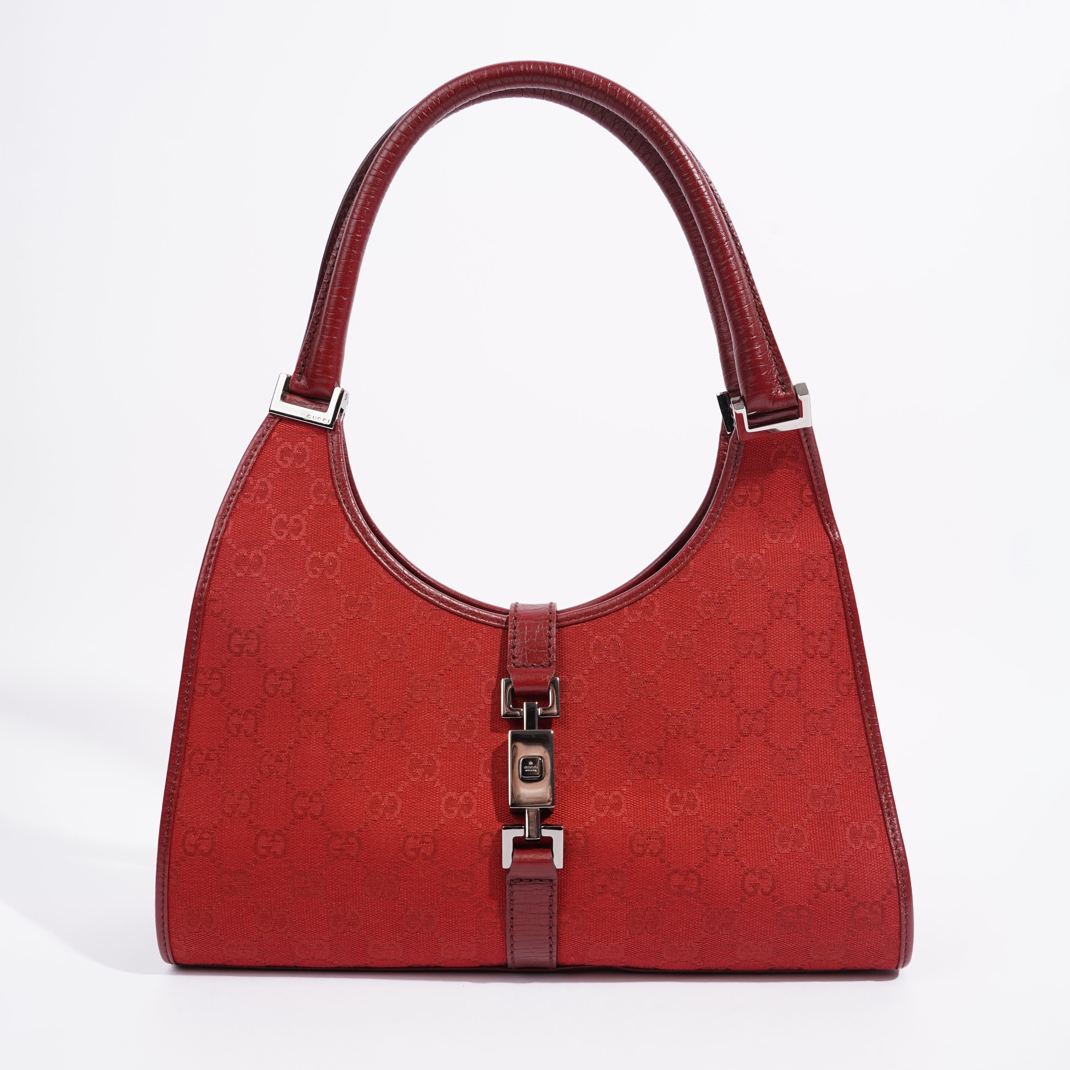 Gucci Womens Vintage Jackie O Red Monogram Canvas