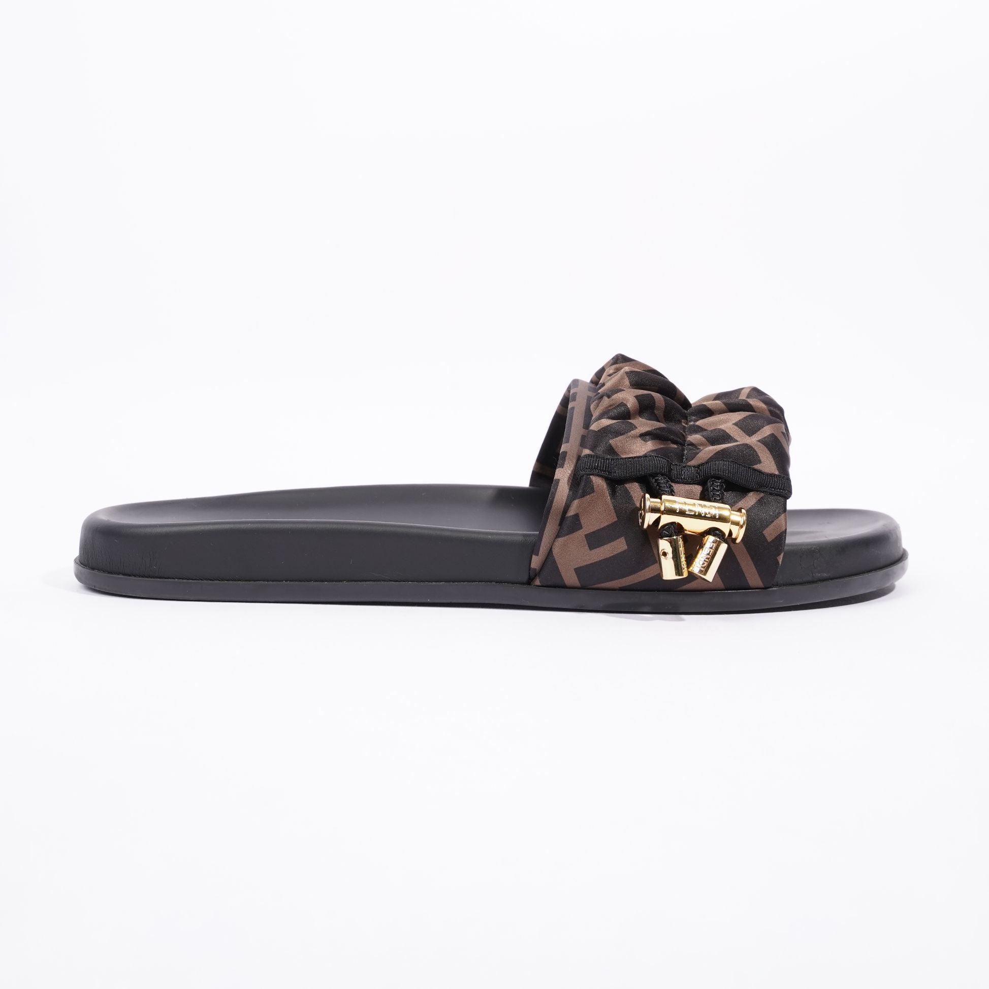 Fendi Womens Satin Slide Black / Dark Gold EU 40 / UK 7